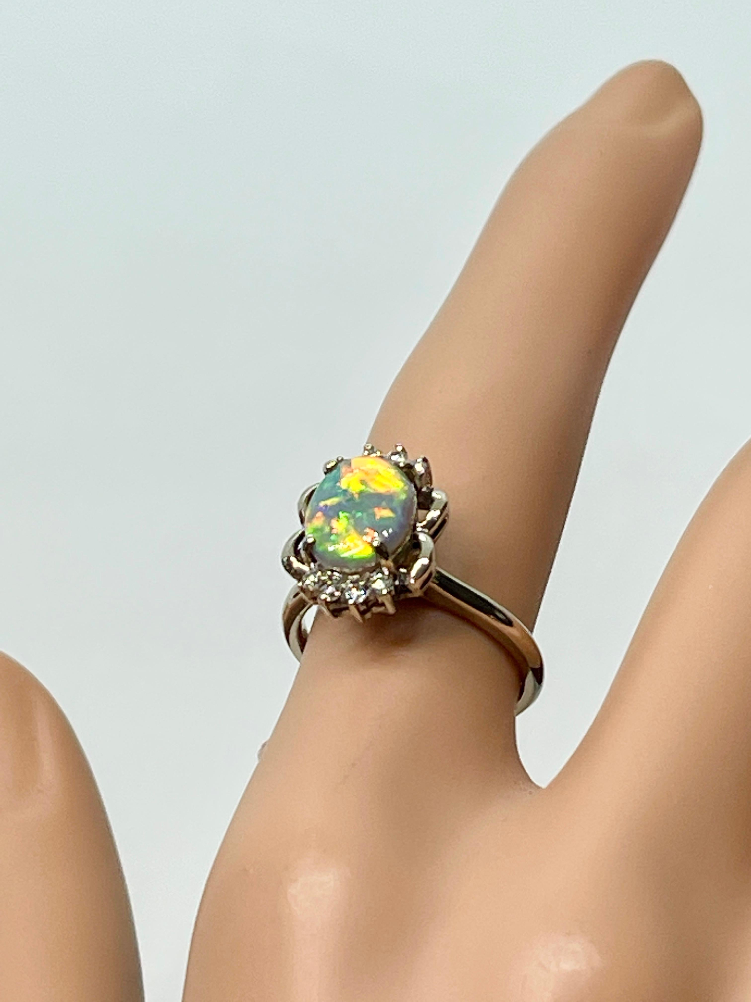 Modern Rare Harlequin Pattern Solid Semi Black Opal Diamond Ring 9ct Gold Valuation For Sale