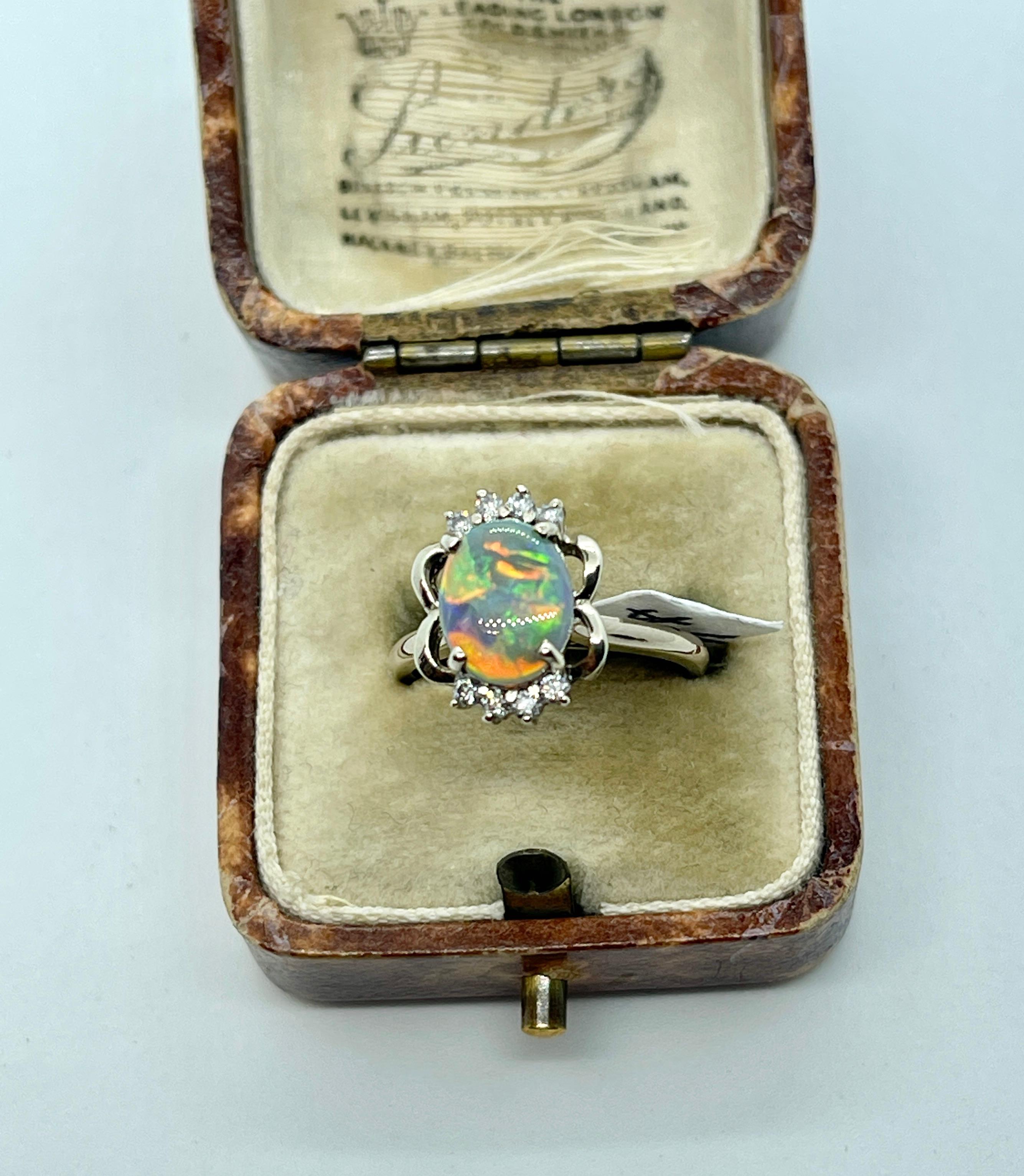 Women's Rare Harlequin Pattern Solid Semi Black Opal Diamond Ring 9ct Gold Valuation For Sale