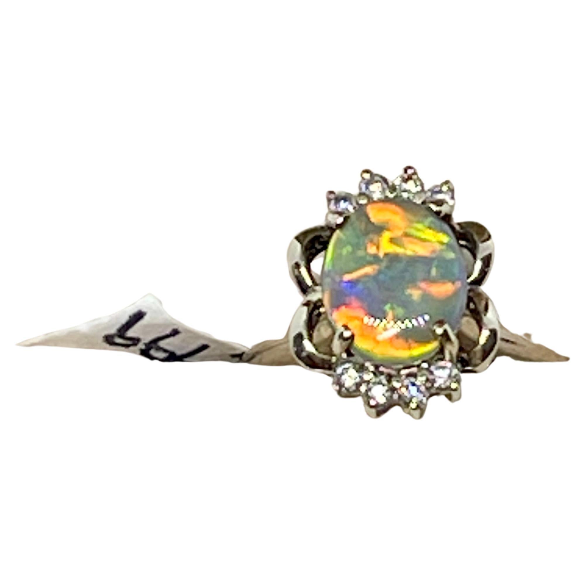 Rare Harlequin Pattern Solid Semi Black Opal Diamond Ring 9ct Gold Valuation For Sale