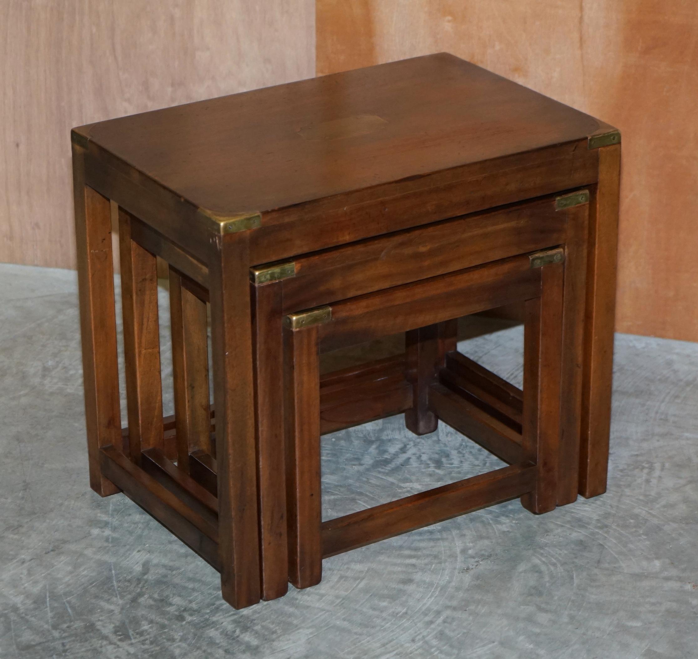 We are delighted to offer for sale this stunning and really quite rare, Kennedy furniture Harrods London Military Campaign nest of side tables

A good looking and well-made suite, absolutely iconic and highly collectable, I never really see the