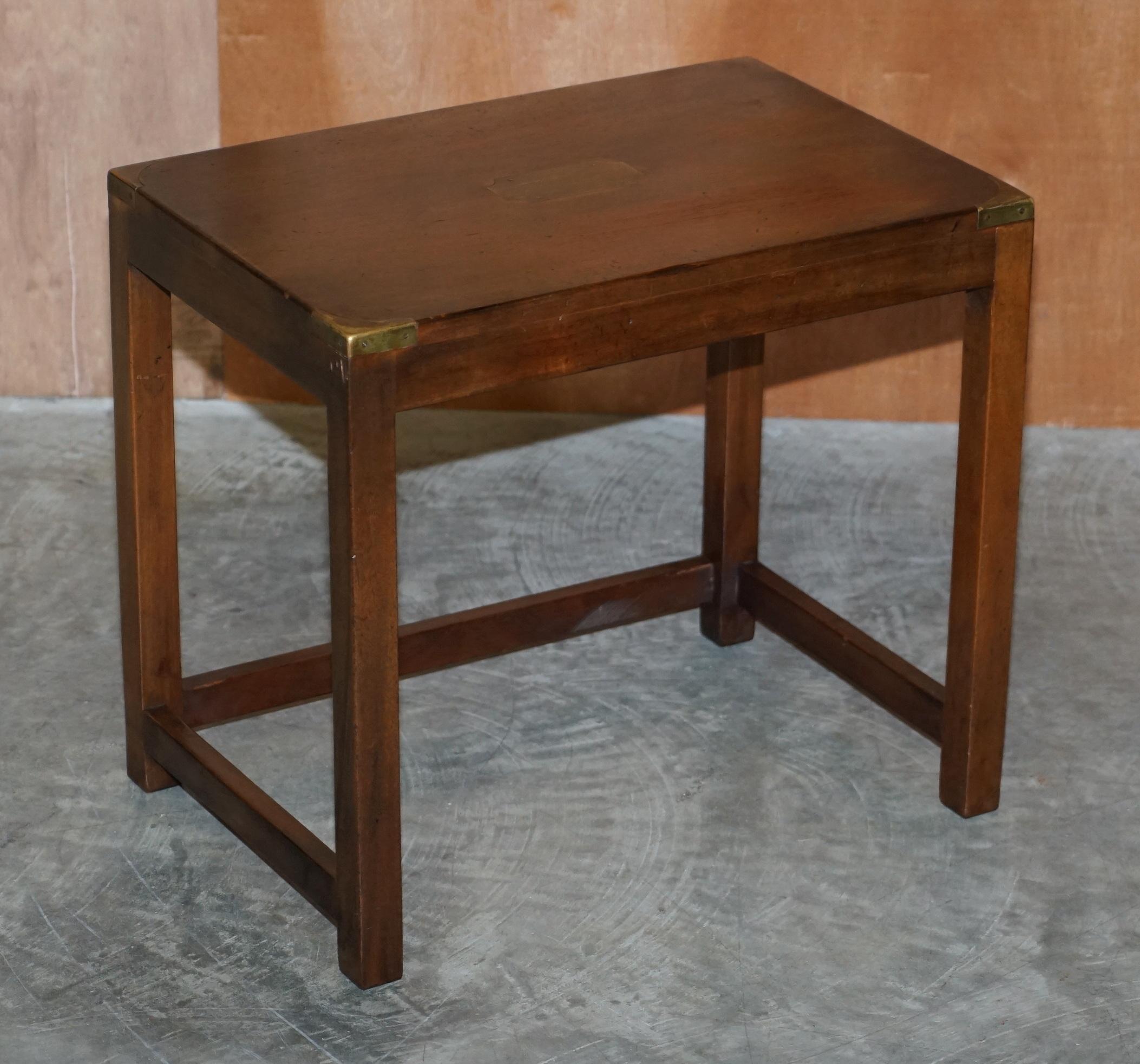 Hand-Crafted Rare Harrods London Kennedy Hardwood Military Campaign Nest of Side End Tables