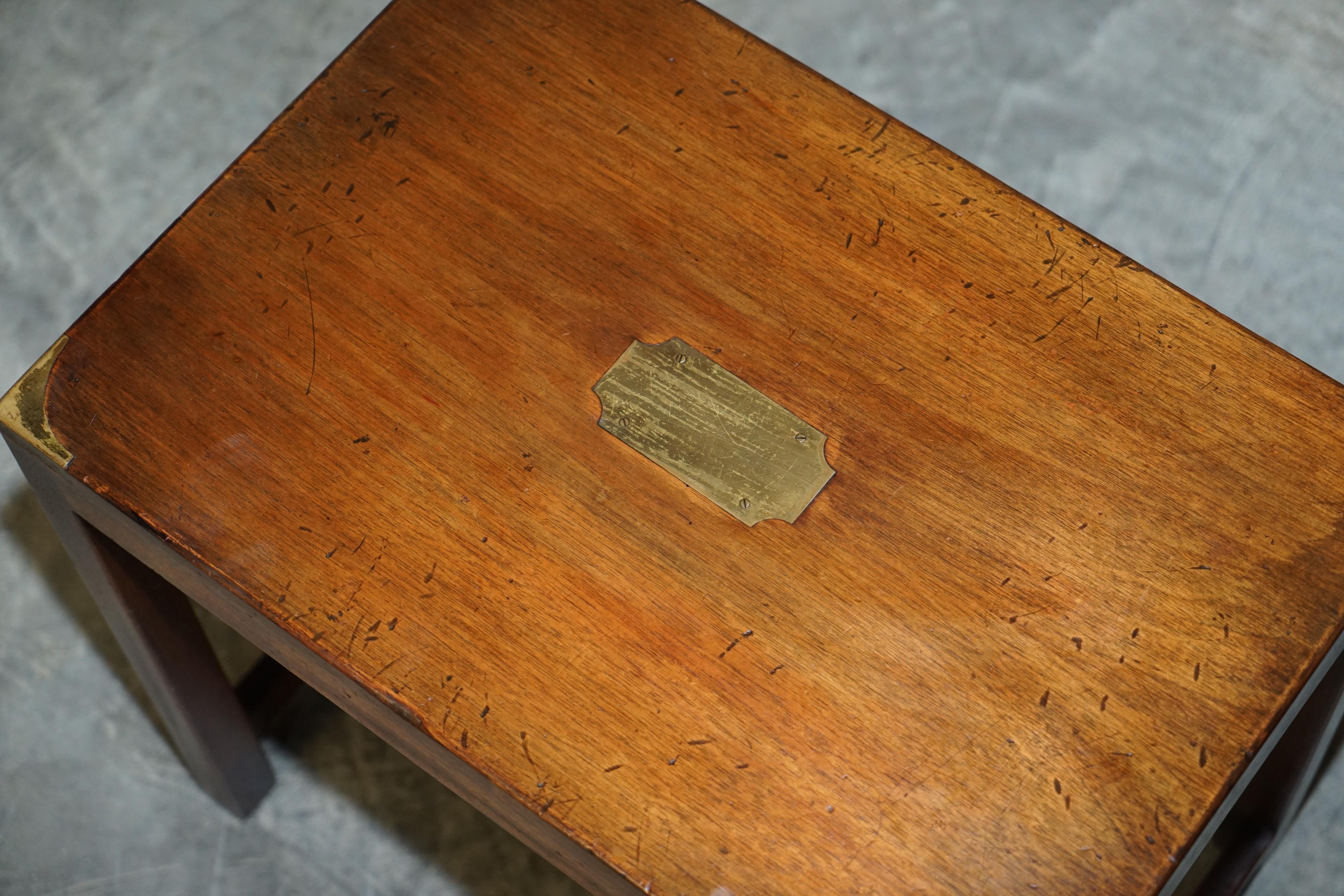 Brass Rare Harrods London Kennedy Hardwood Military Campaign Nest of Side End Tables