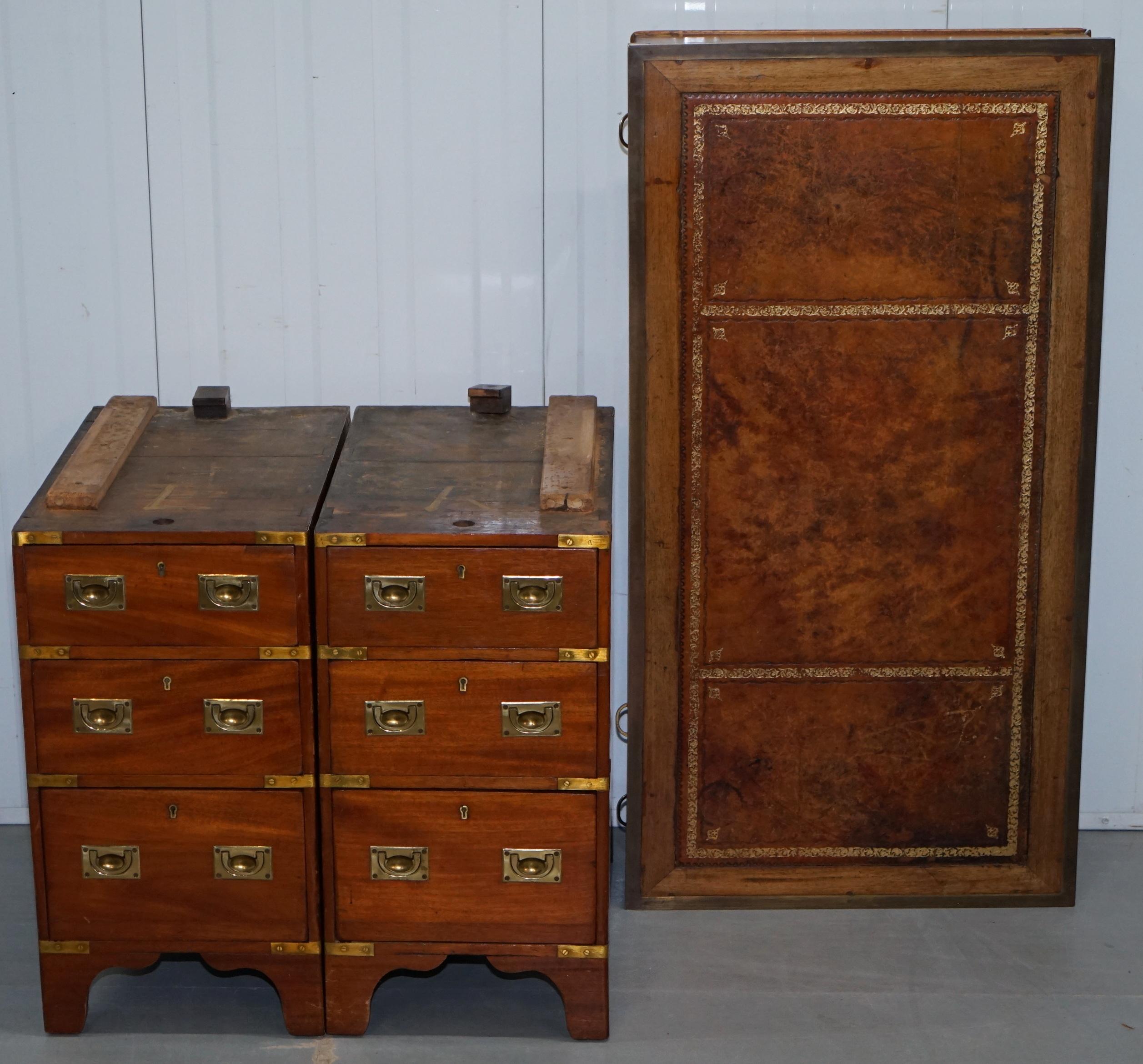 Rare Harrods Military Army & Navy 1890 Campaign Used Twin Pedestal Partner Desk 12