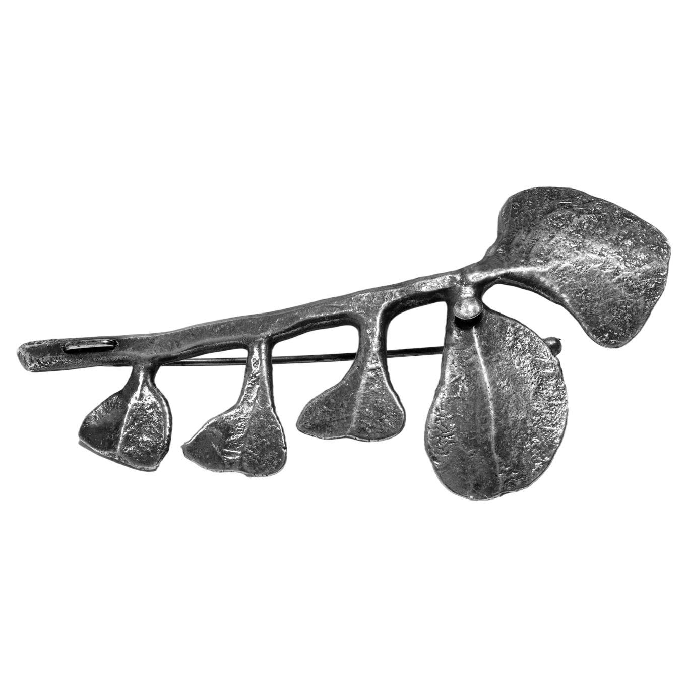Rare Harry Bertoia Sterling Silver Brooch "Ginko Leaves" ca. 1940s For Sale