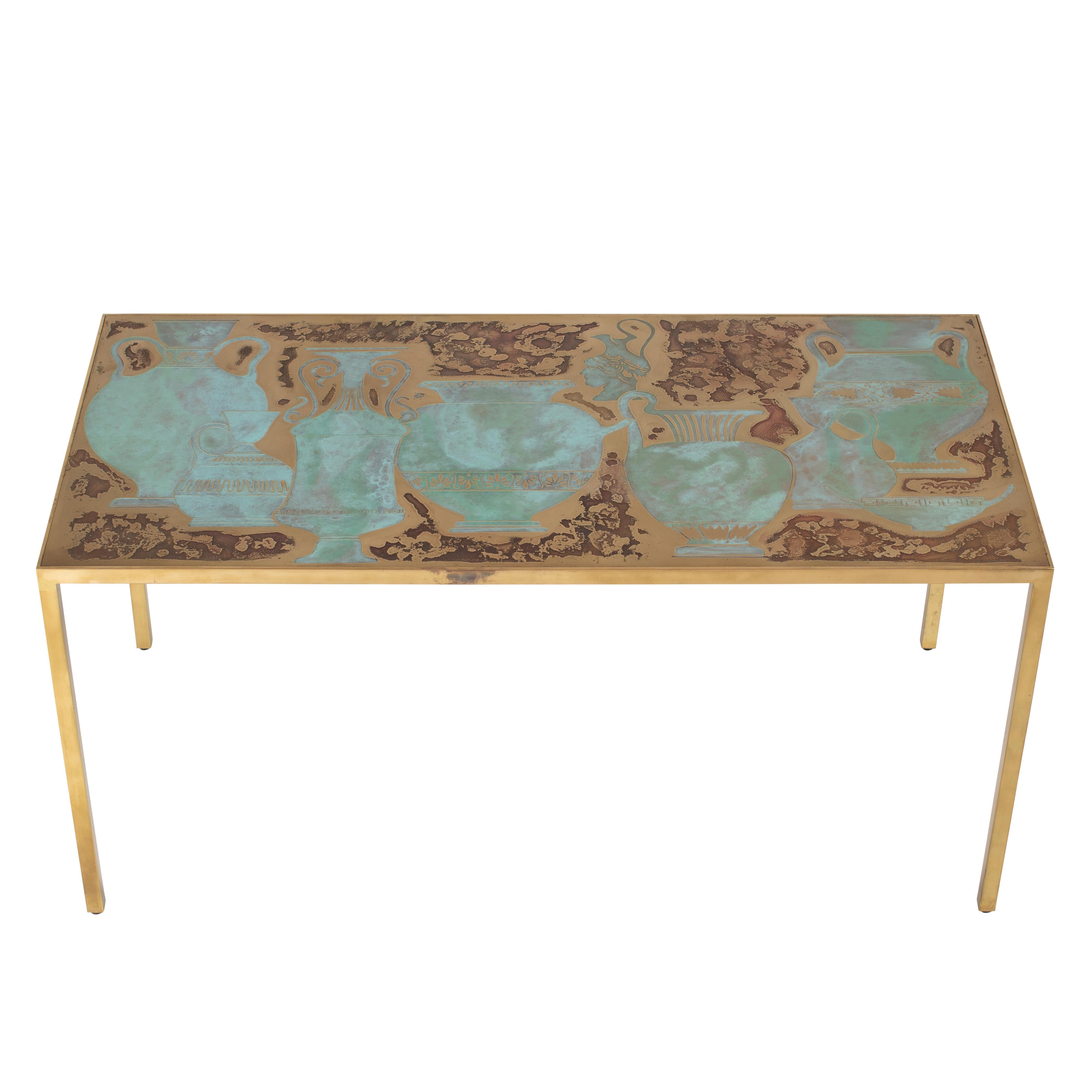 Rare Harvey Probber Acid-Etched and Patinated Bronze Sofa Table, circa 1960s
