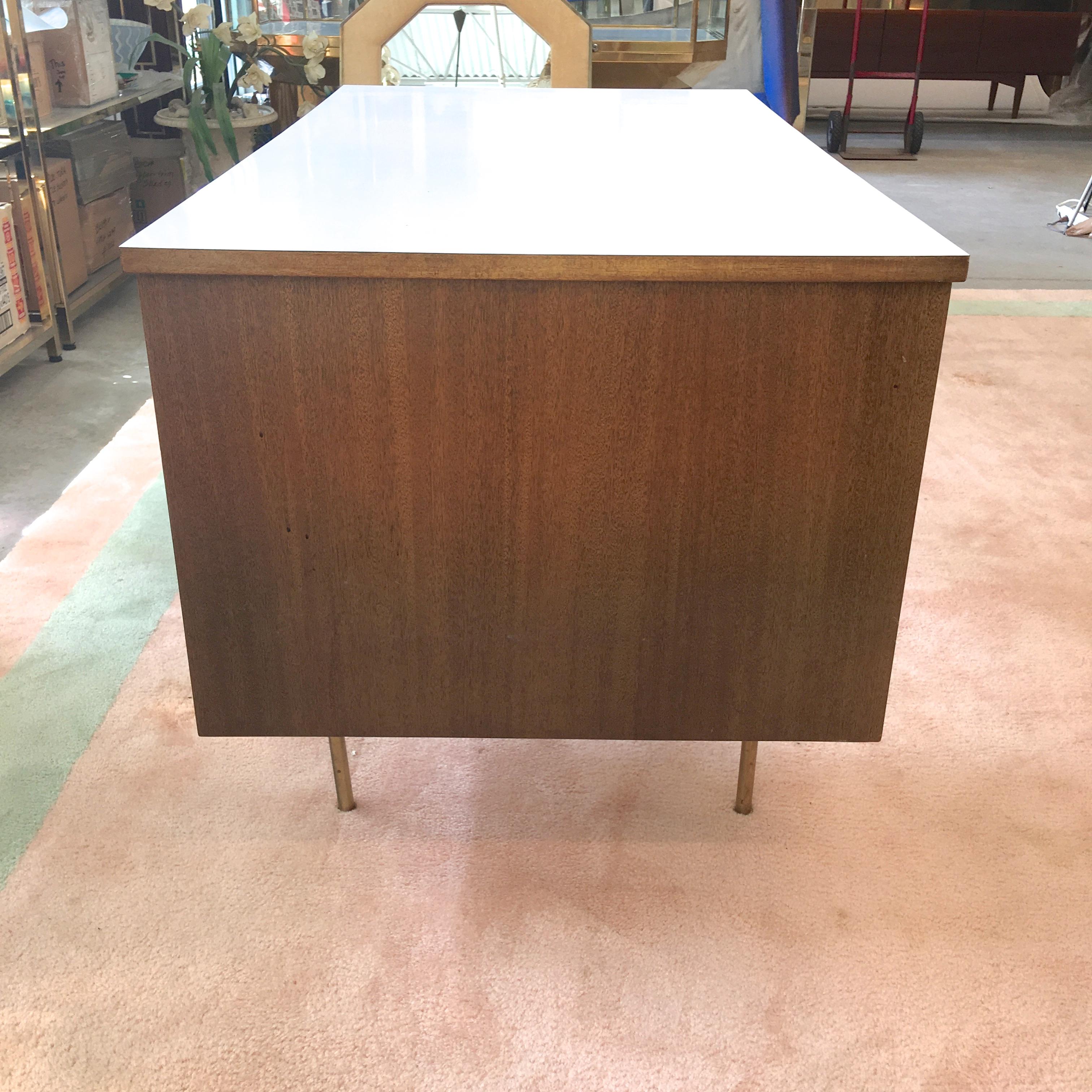 Rare Harvey Probber Brass and Mahogany Desk For Sale 3