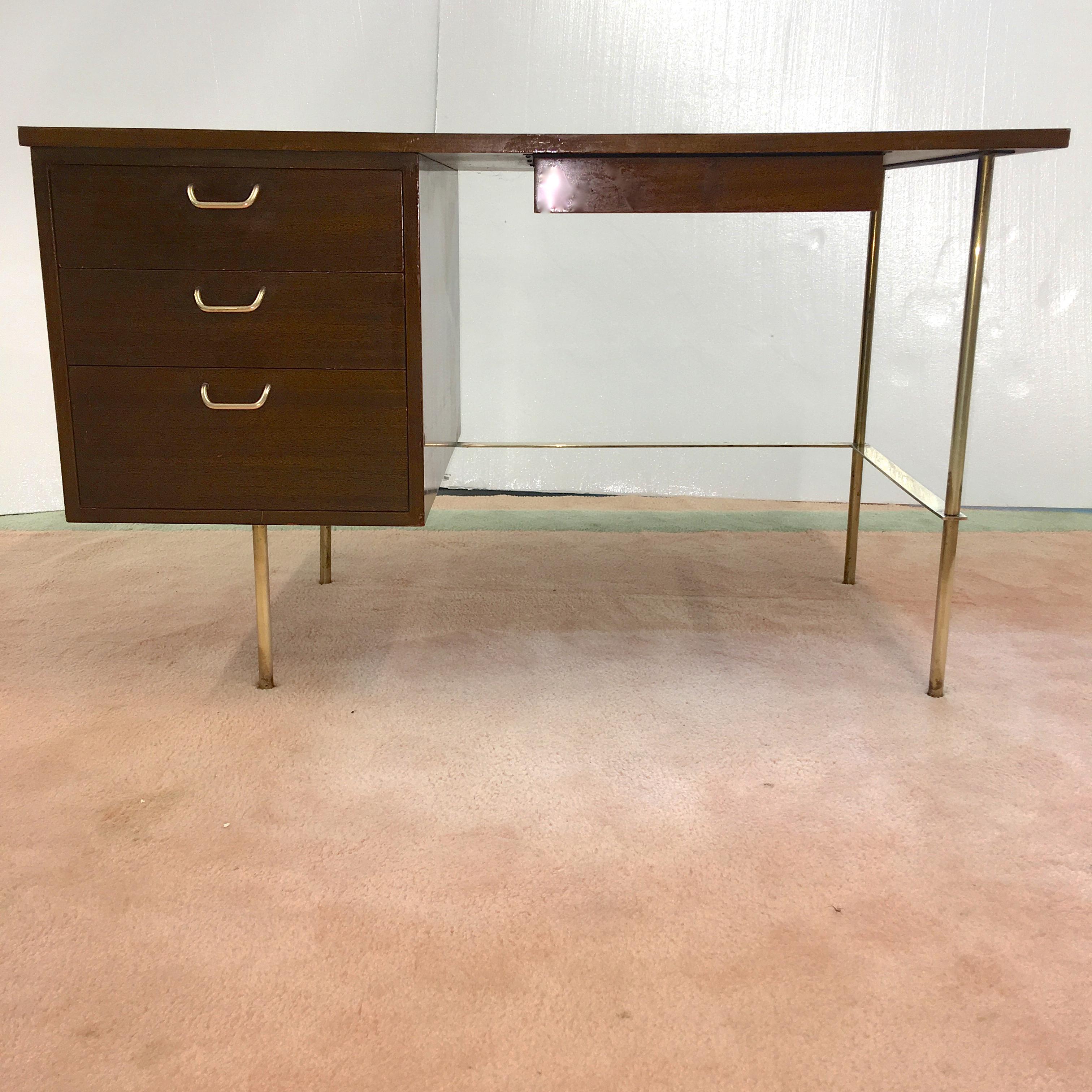 Rare Harvey Probber Brass and Mahogany Desk For Sale 6