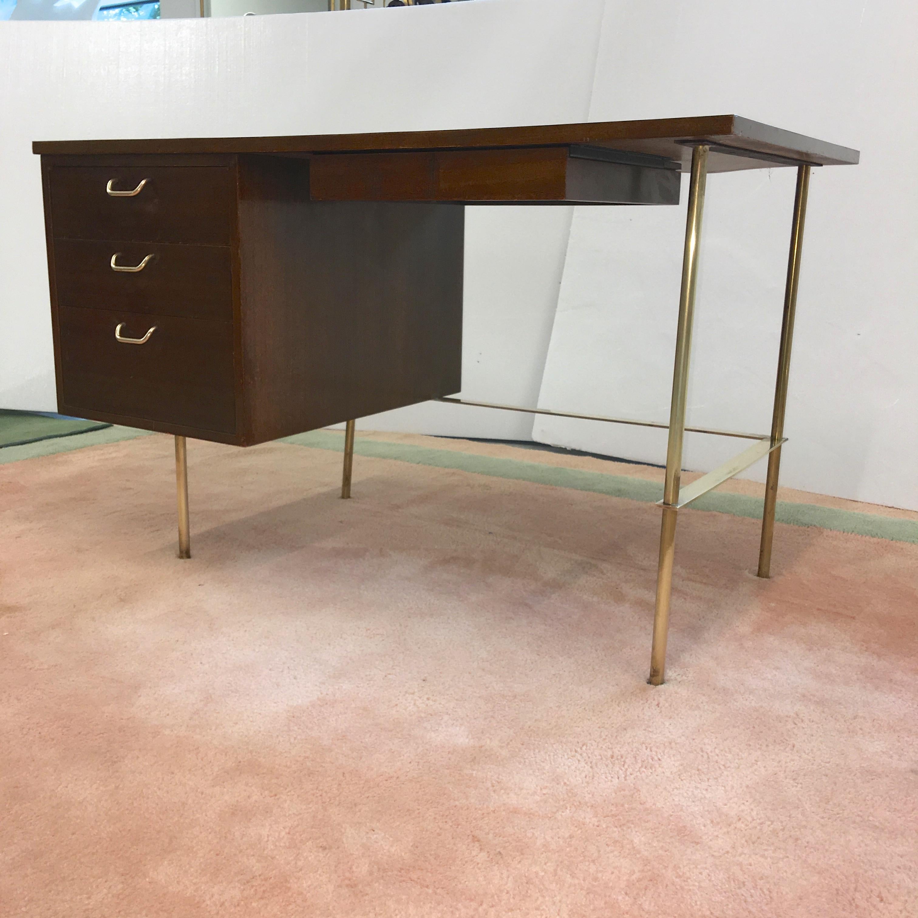 Rare Harvey Probber Brass and Mahogany Desk For Sale 7