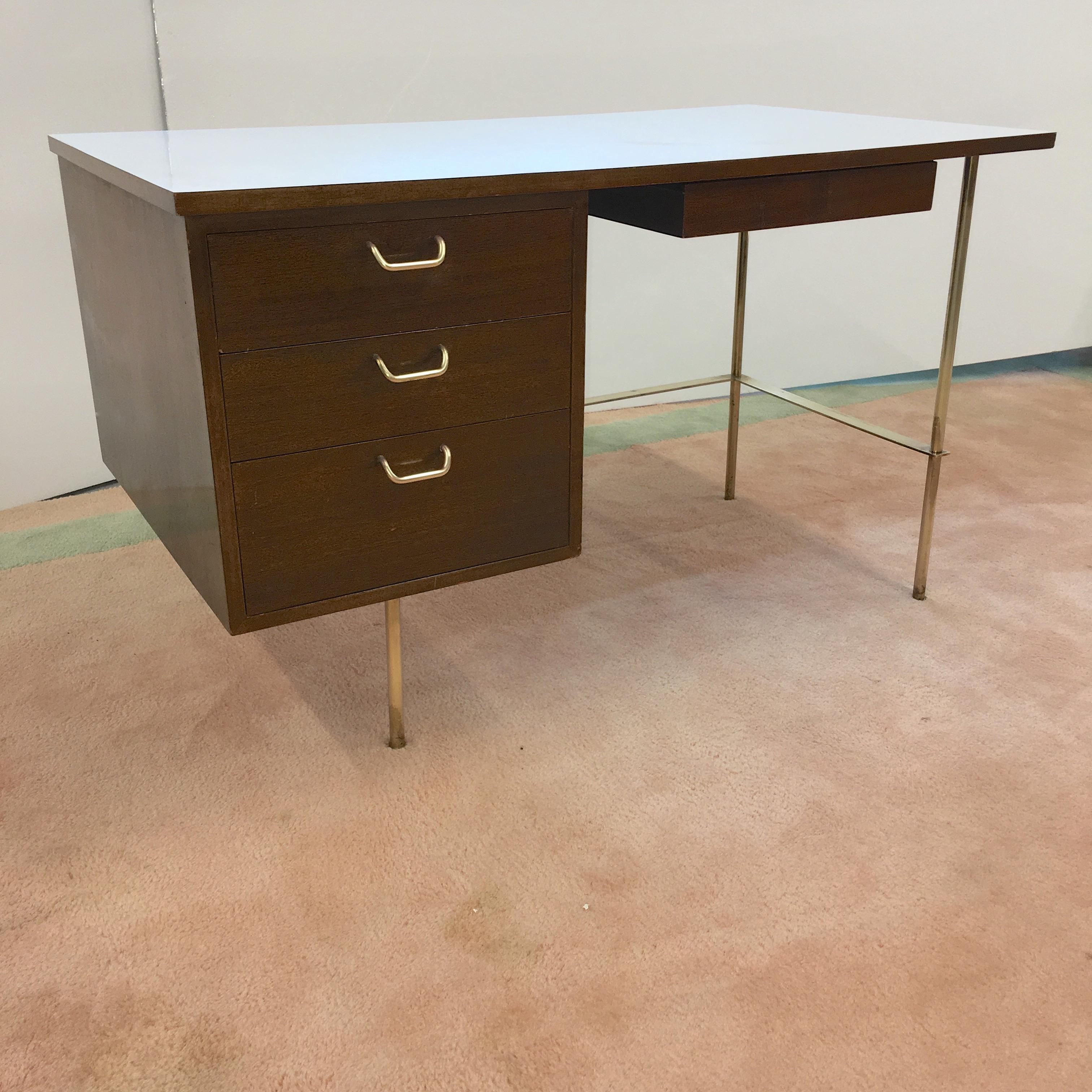 Rare Harvey Probber Brass and Mahogany Desk For Sale 8