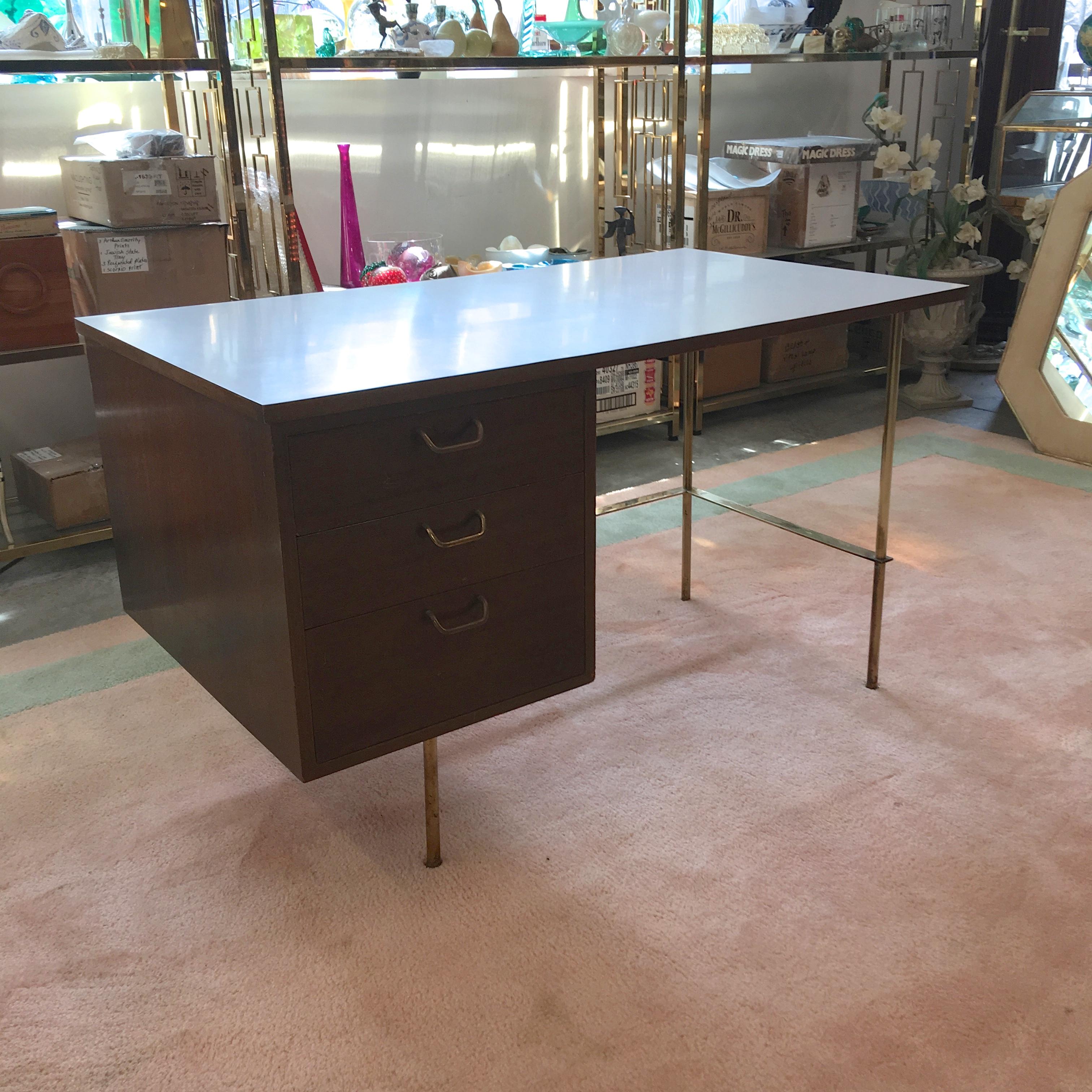 Rare Harvey Probber Brass and Mahogany Desk For Sale 1