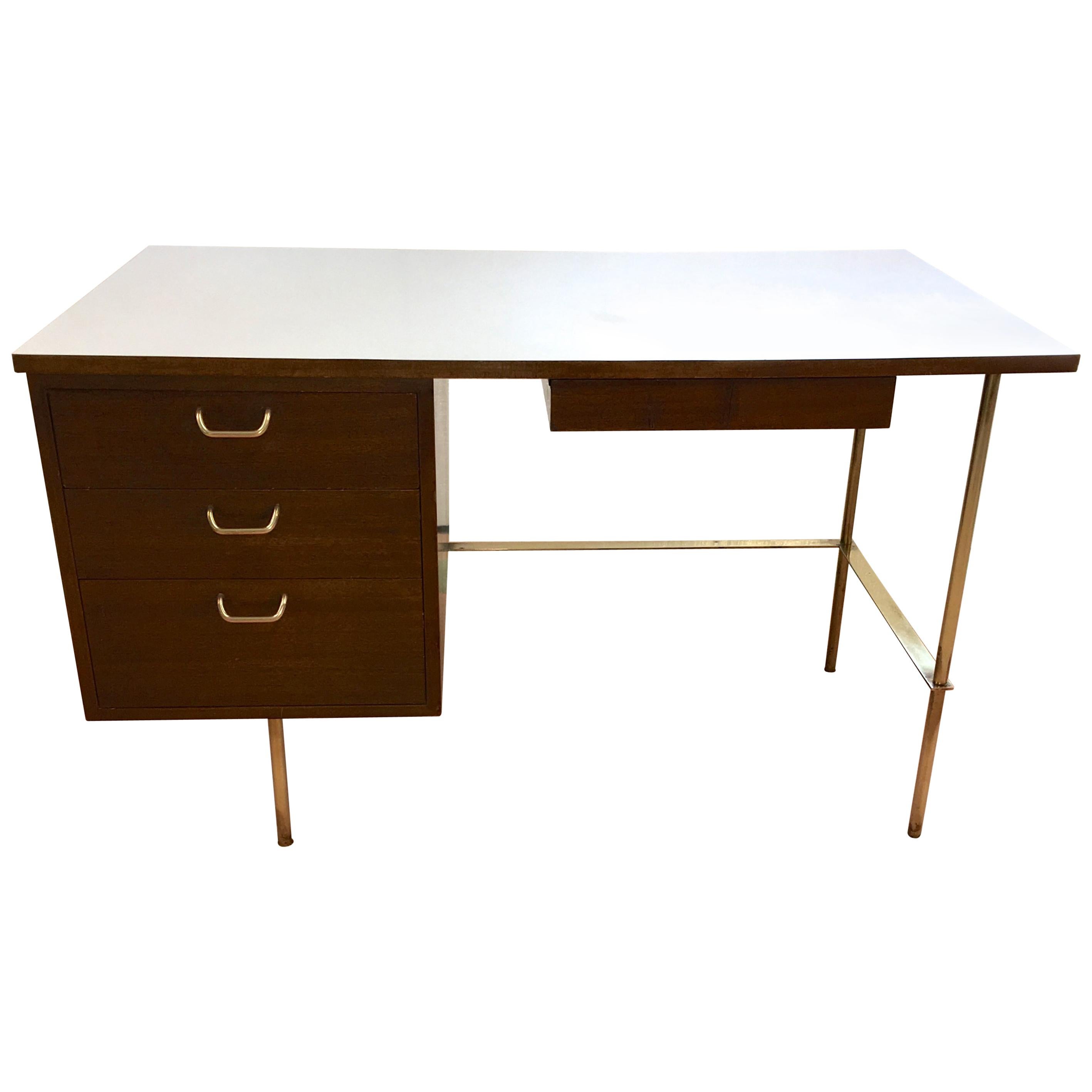 Rare Harvey Probber Brass and Mahogany Desk