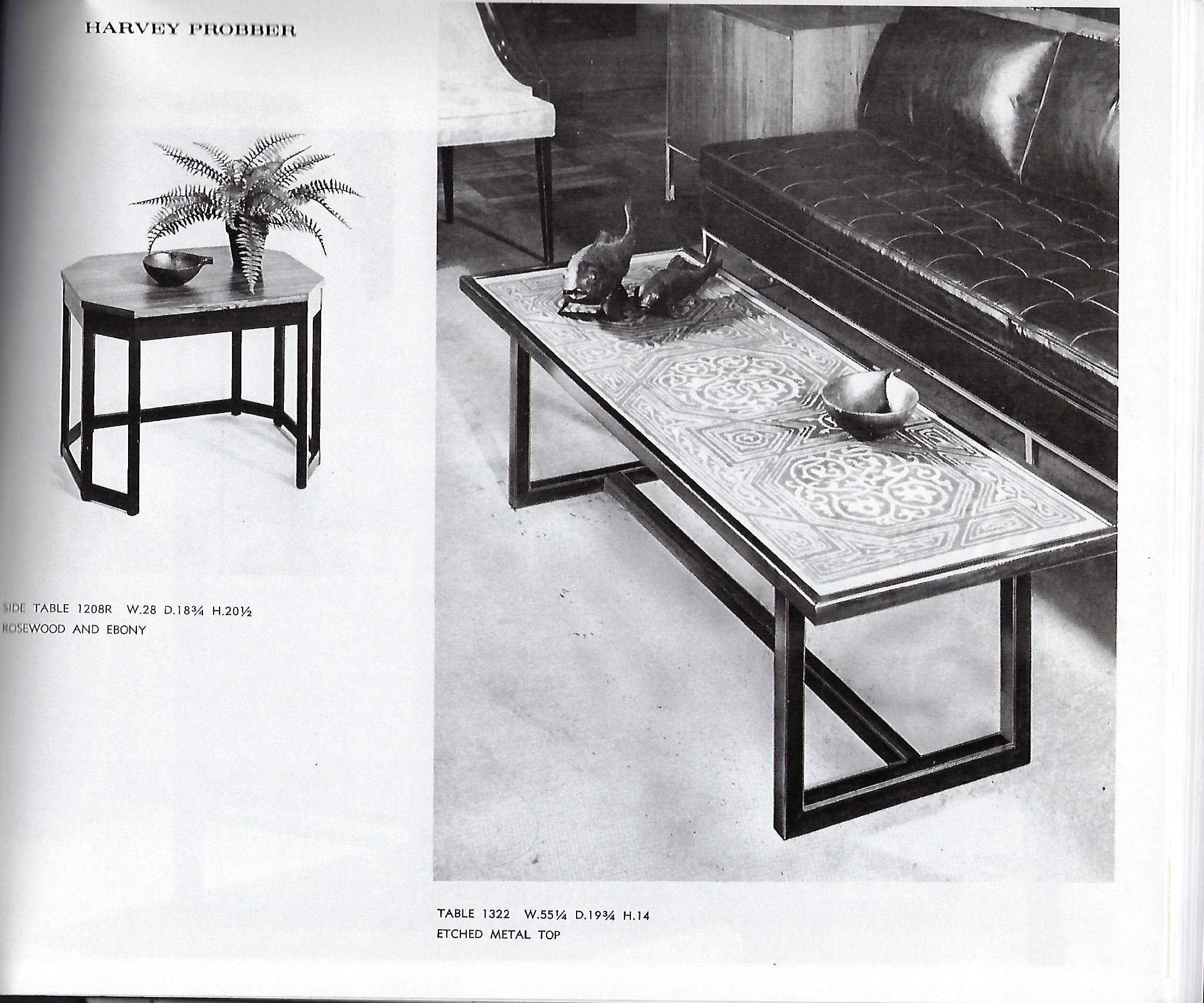 Harvey Probber Rare Etched Pewter Top Coffee Table, 1950s In Excellent Condition In New York, NY