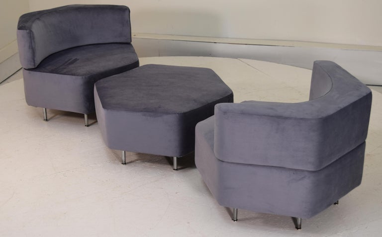 A pair of low profile chairs with Ottoman by Harvey Probber from the 