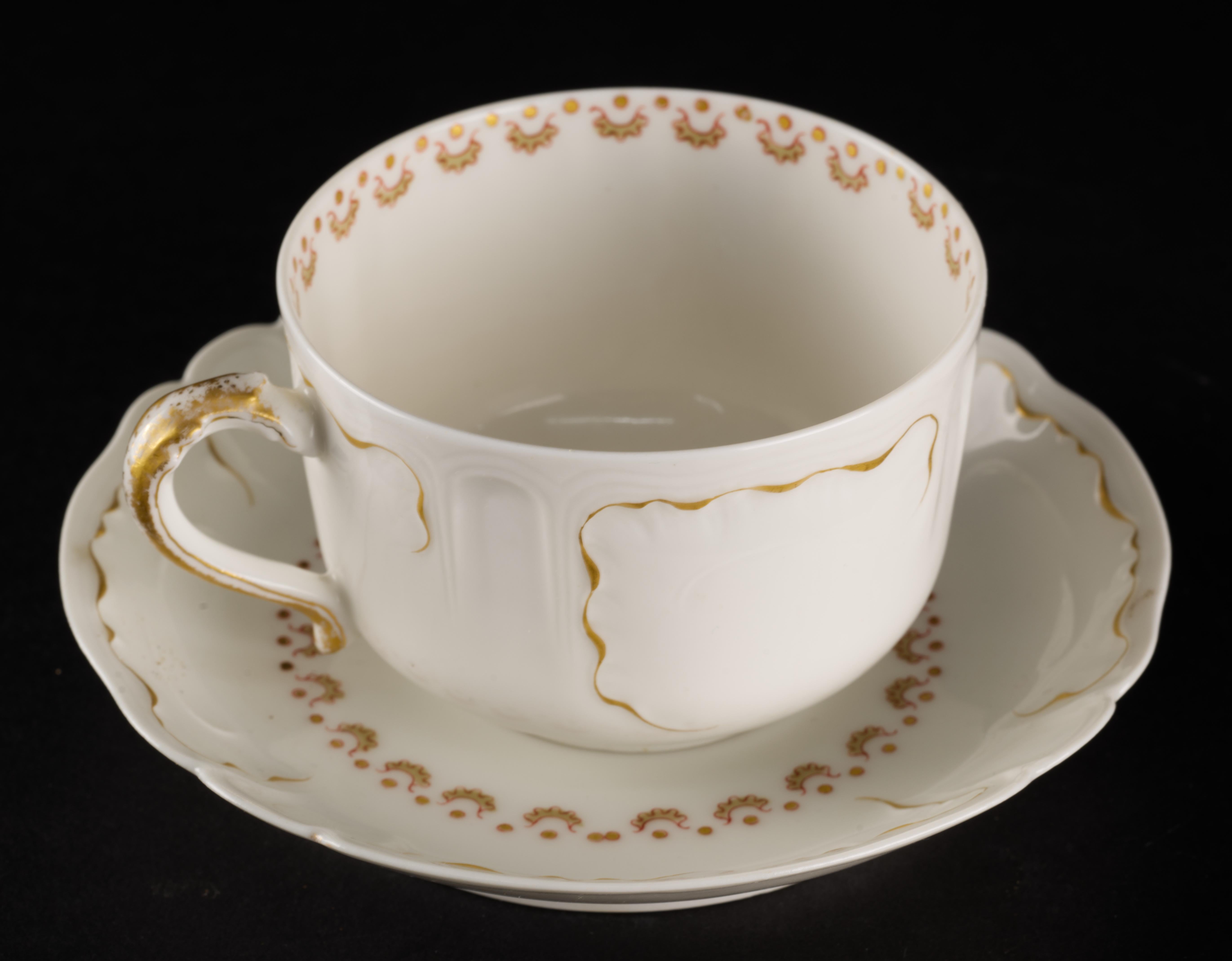Arts and Crafts Rare Haviland Limoges Cup and Saucer Set Antique Porcelain, France 1890s For Sale