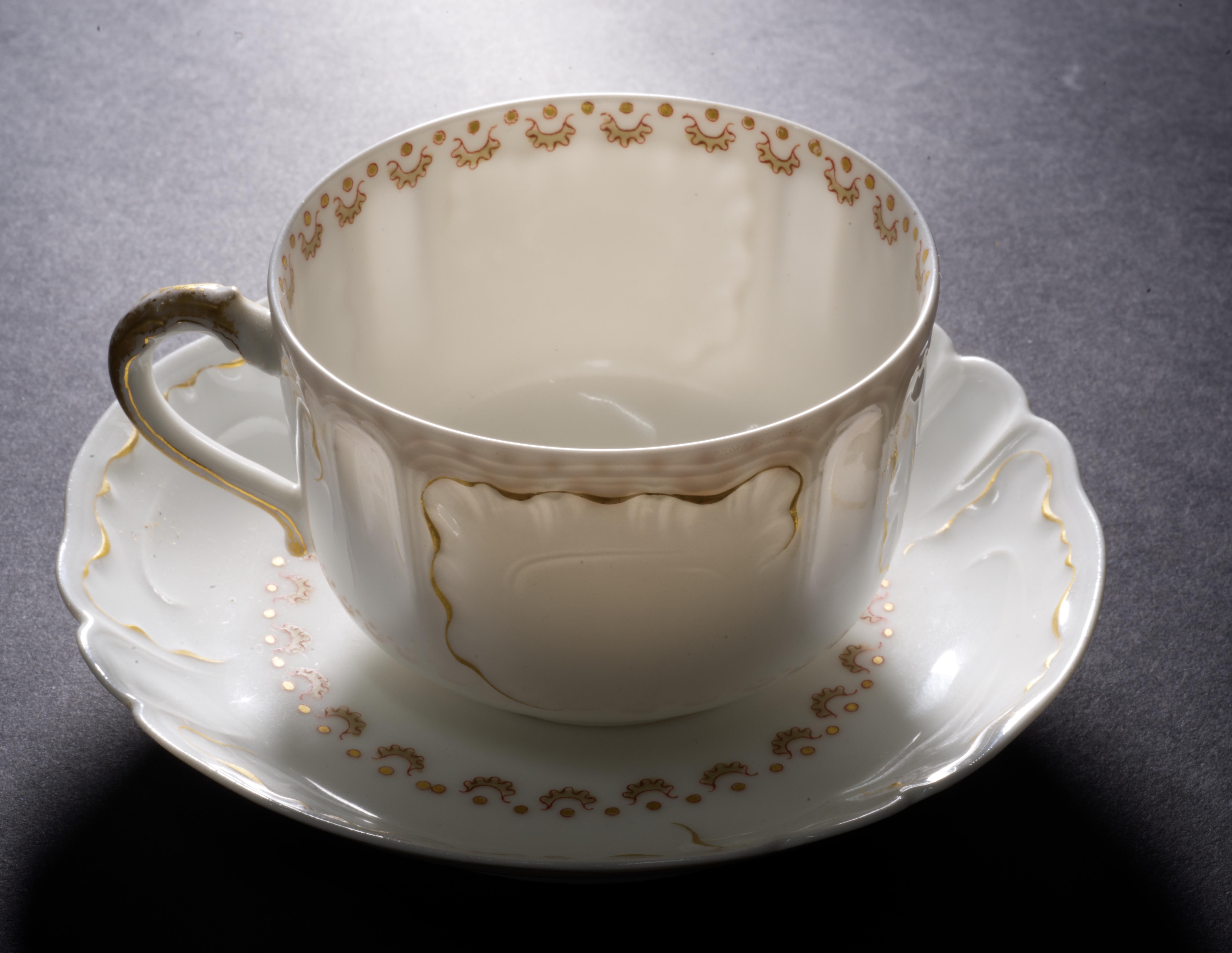 Rare Haviland Limoges Cup and Saucer Set Antique Porcelain, France 1890s In Good Condition For Sale In Clifton Springs, NY