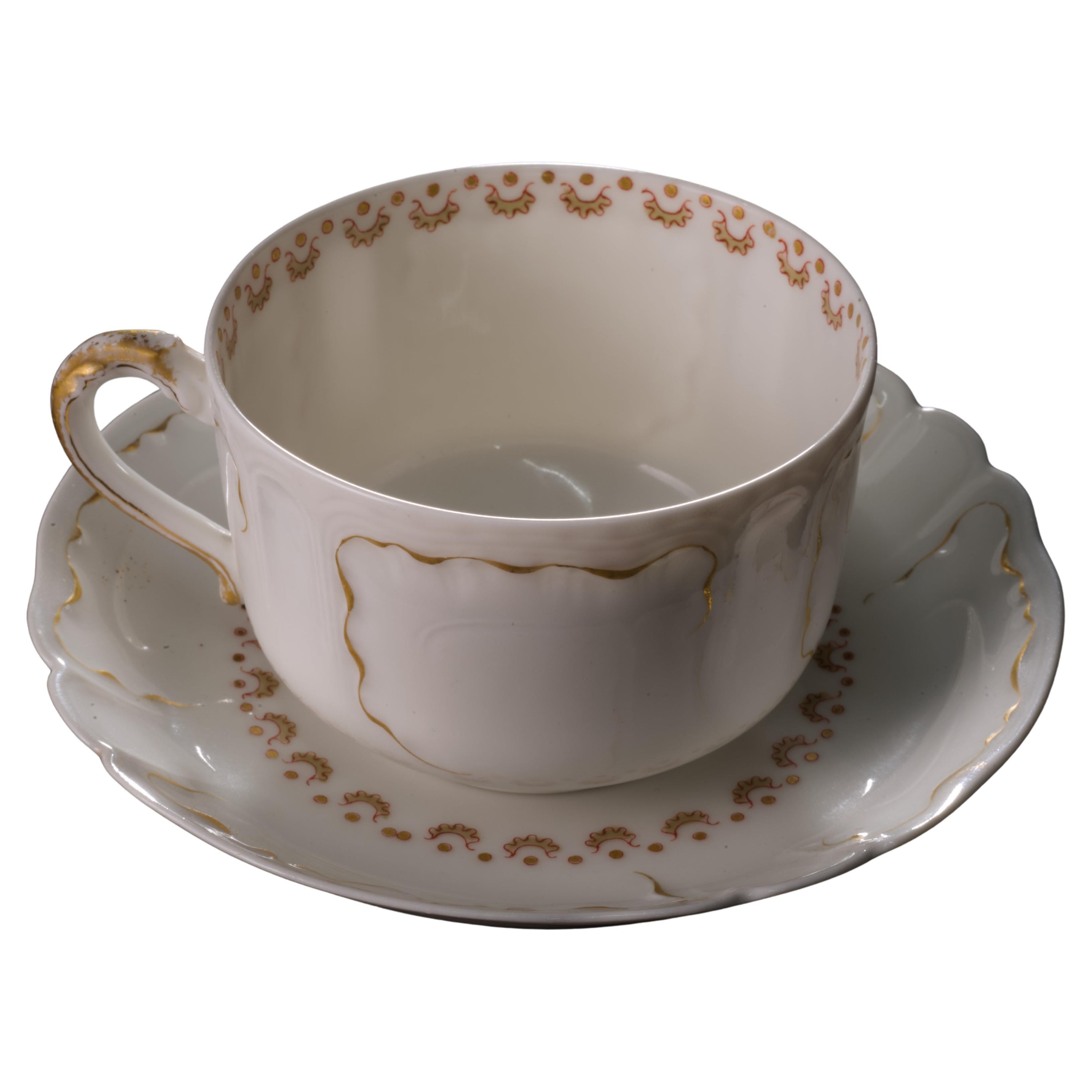 Rare Haviland Limoges Cup and Saucer Set Antique Porcelain, France 1890s For Sale