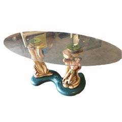 Rare Hawaiian Inspired Scuptural Chalkware Coffee Table w/ Man & Woman