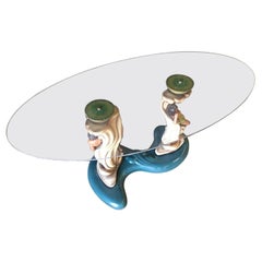 Rare Hawaiian Inspired Scuptural Chalkware Coffee Table w/ Man & Woman
