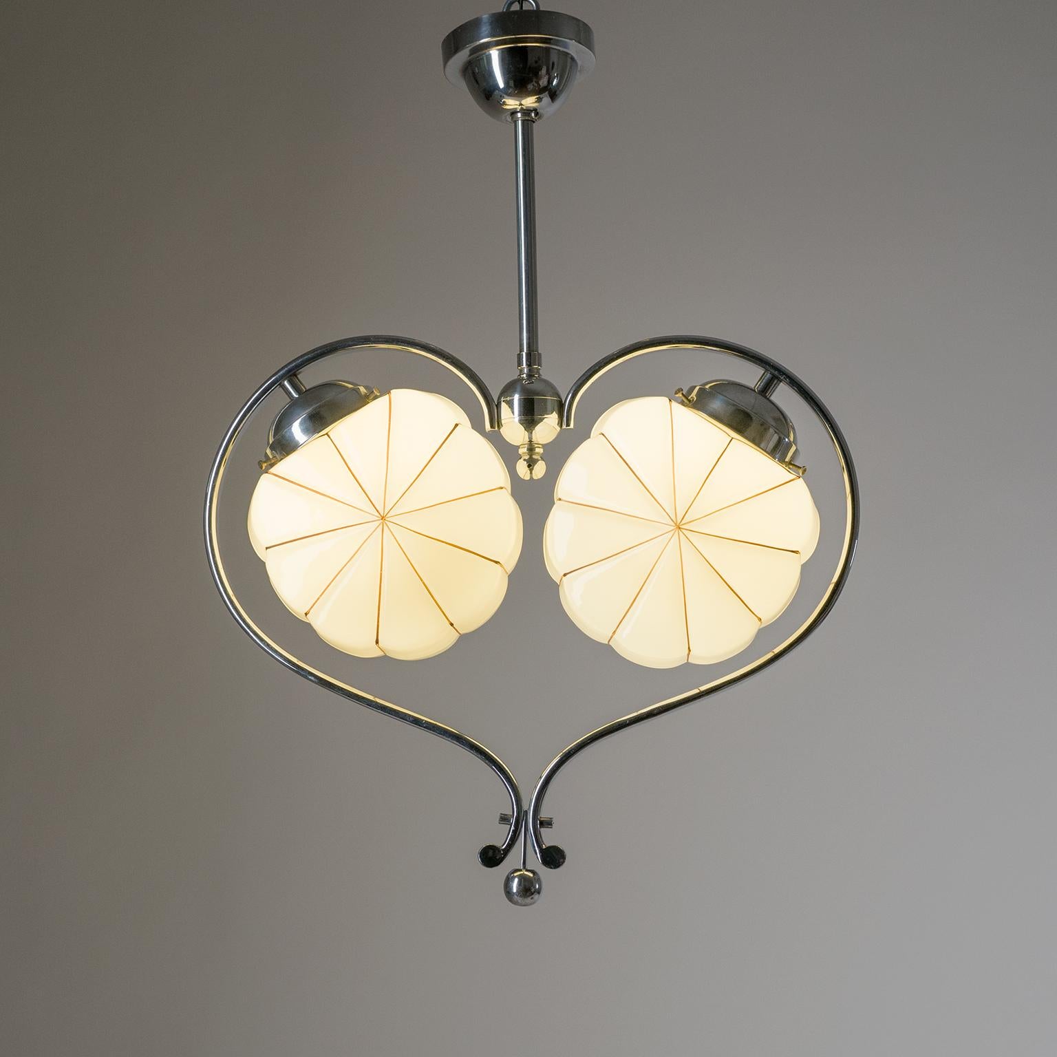 European Rare Heart Shaped Art Deco Chandelier, 1930s