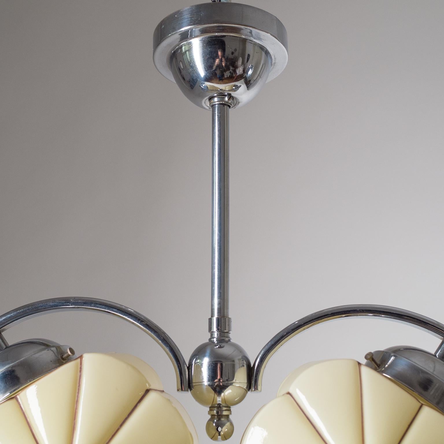 Chrome Rare Heart Shaped Art Deco Chandelier, 1930s