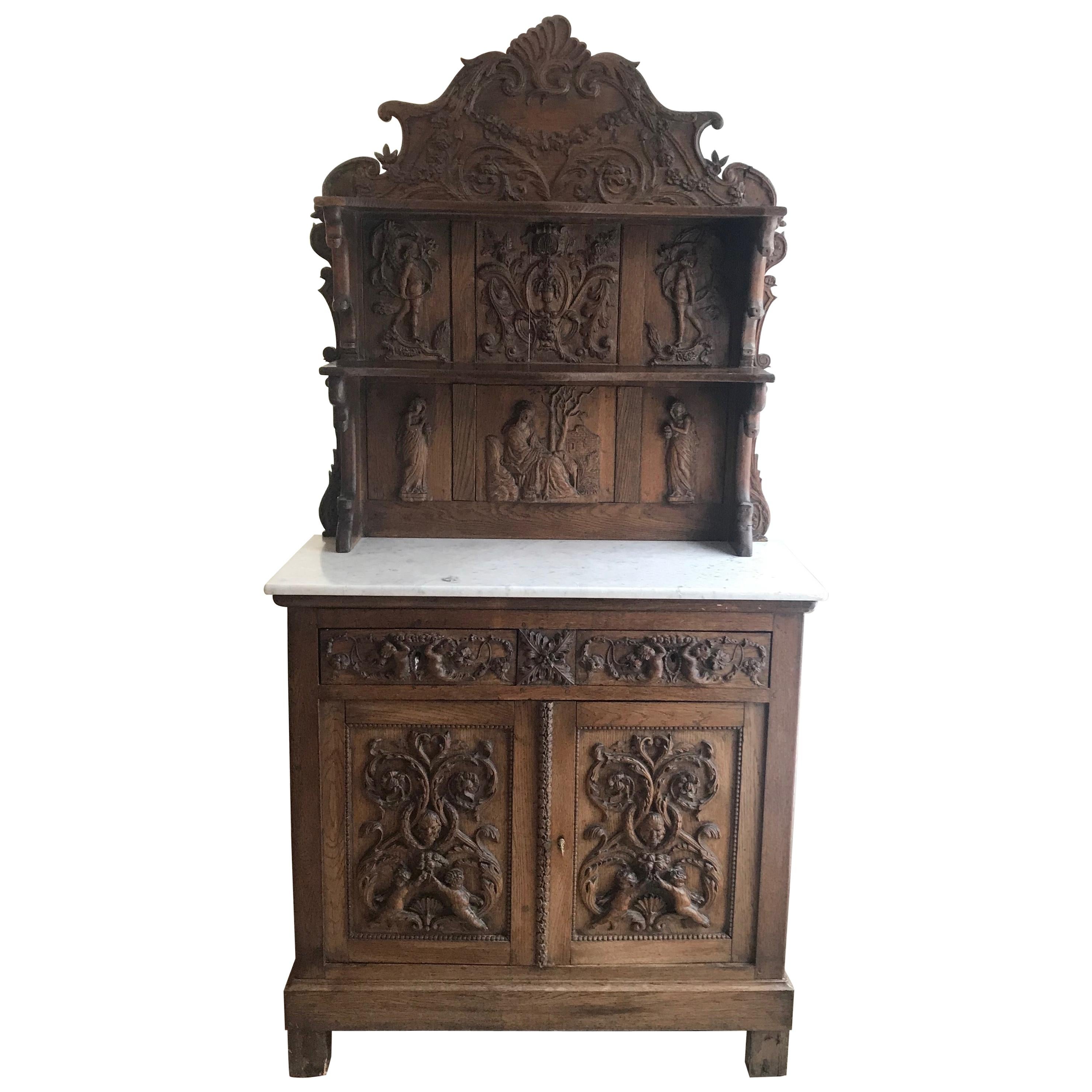 Rare Heartbreakingly Beautiful French Renaissance Carved Oak Sideboard Buffet