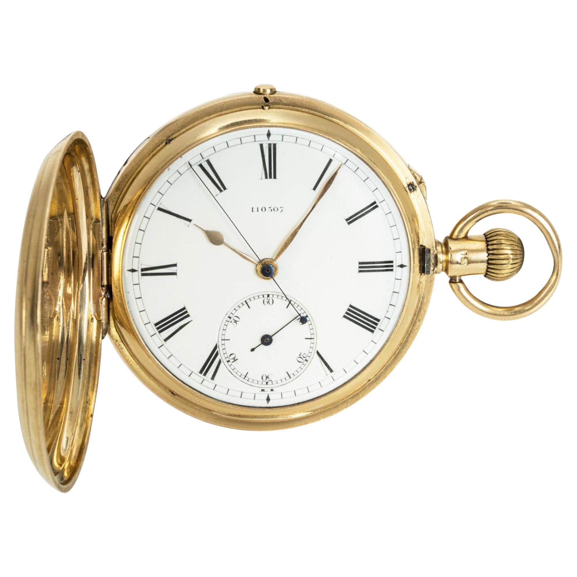 Rare Heavy 18CT Gold Keyless Lever Independent Second Full Hunter Pocket Watch For Sale
