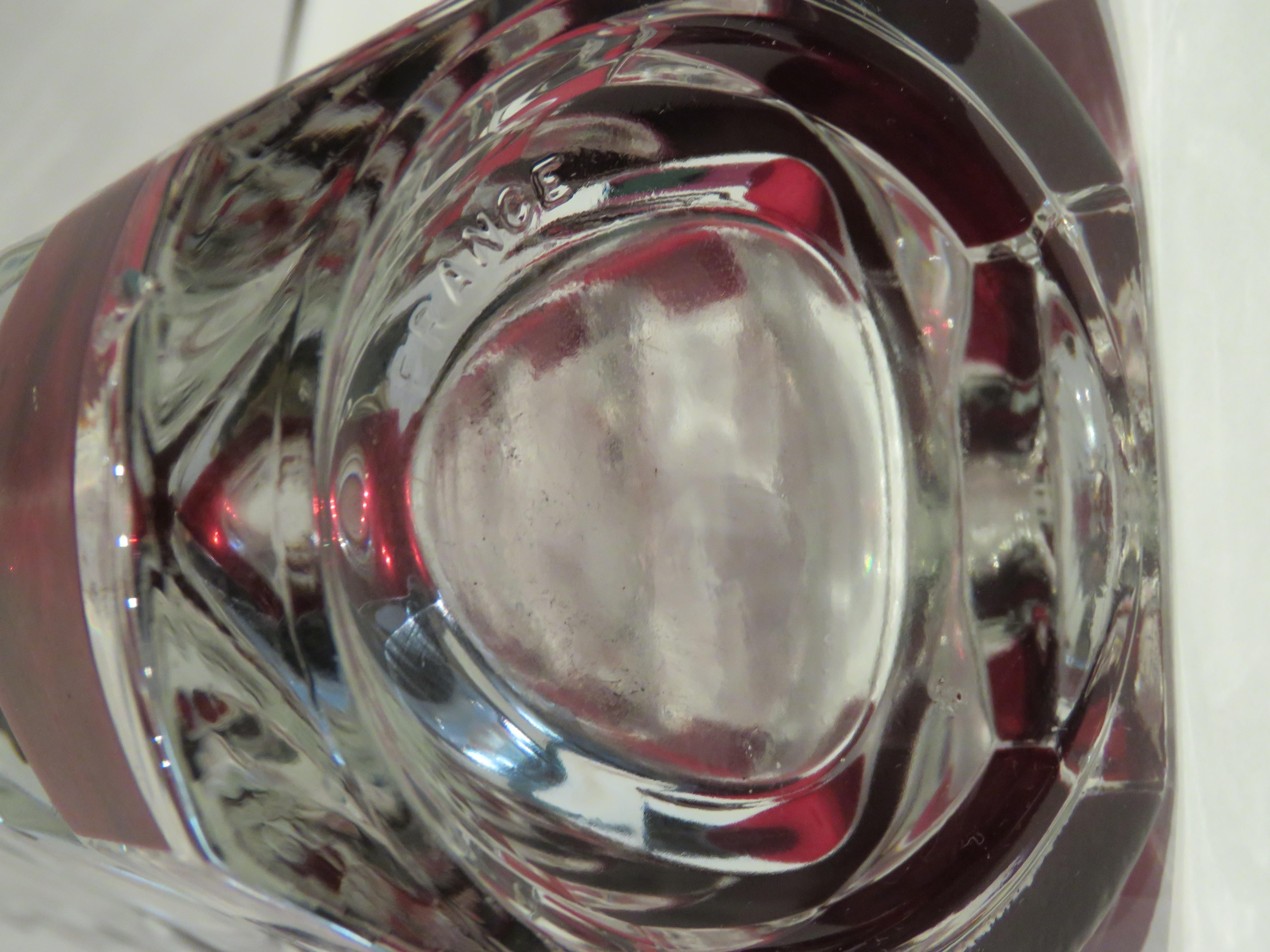 Rare Heavy 19th C French Crystal Cranberry Clear Vase Attributed to Baccarat In Good Condition For Sale In New York, NY