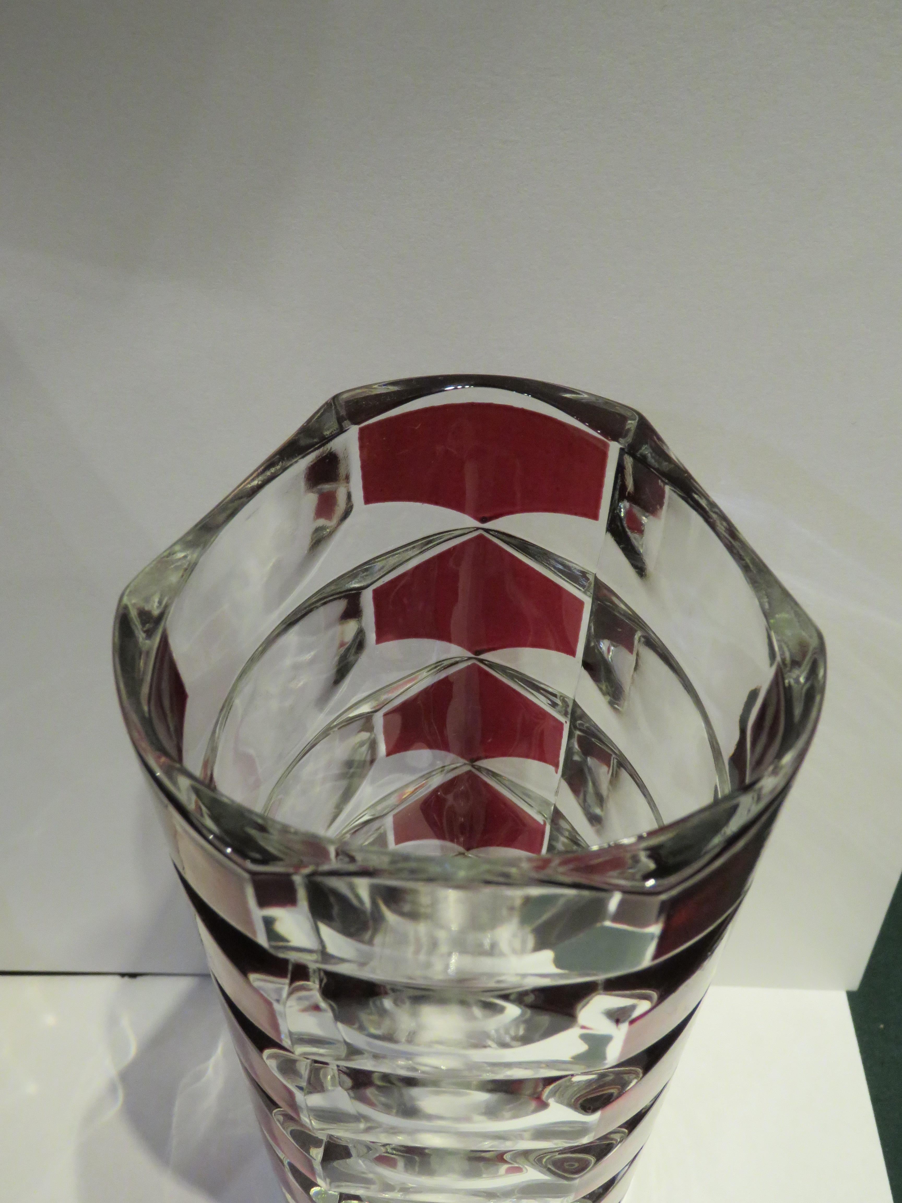 Rare Heavy 19th C French Crystal Cranberry Clear Vase Attributed to Baccarat In Good Condition For Sale In New York, NY