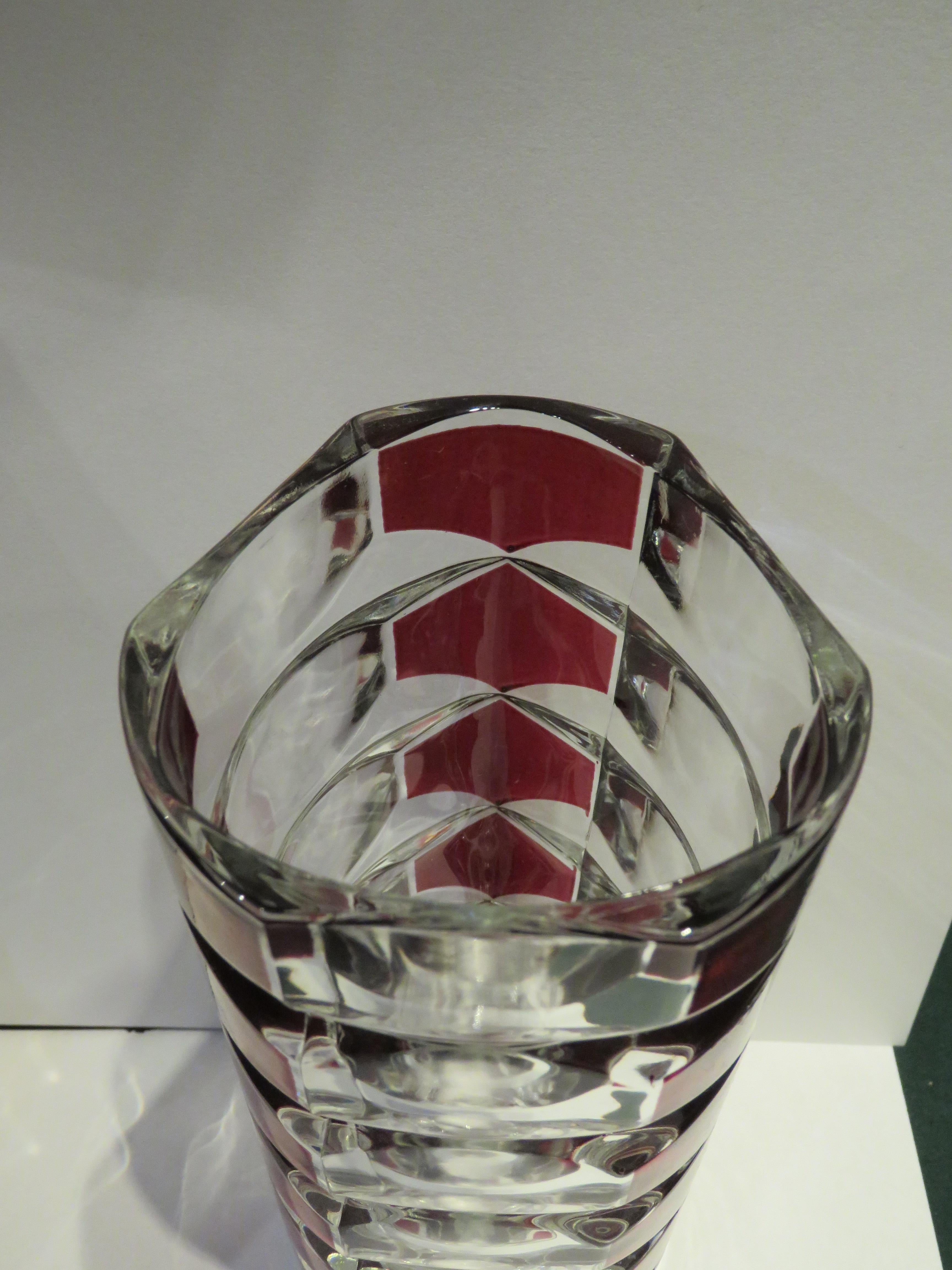 19th Century Rare Heavy 19th C French Crystal Cranberry Clear Vase Attributed to Baccarat For Sale