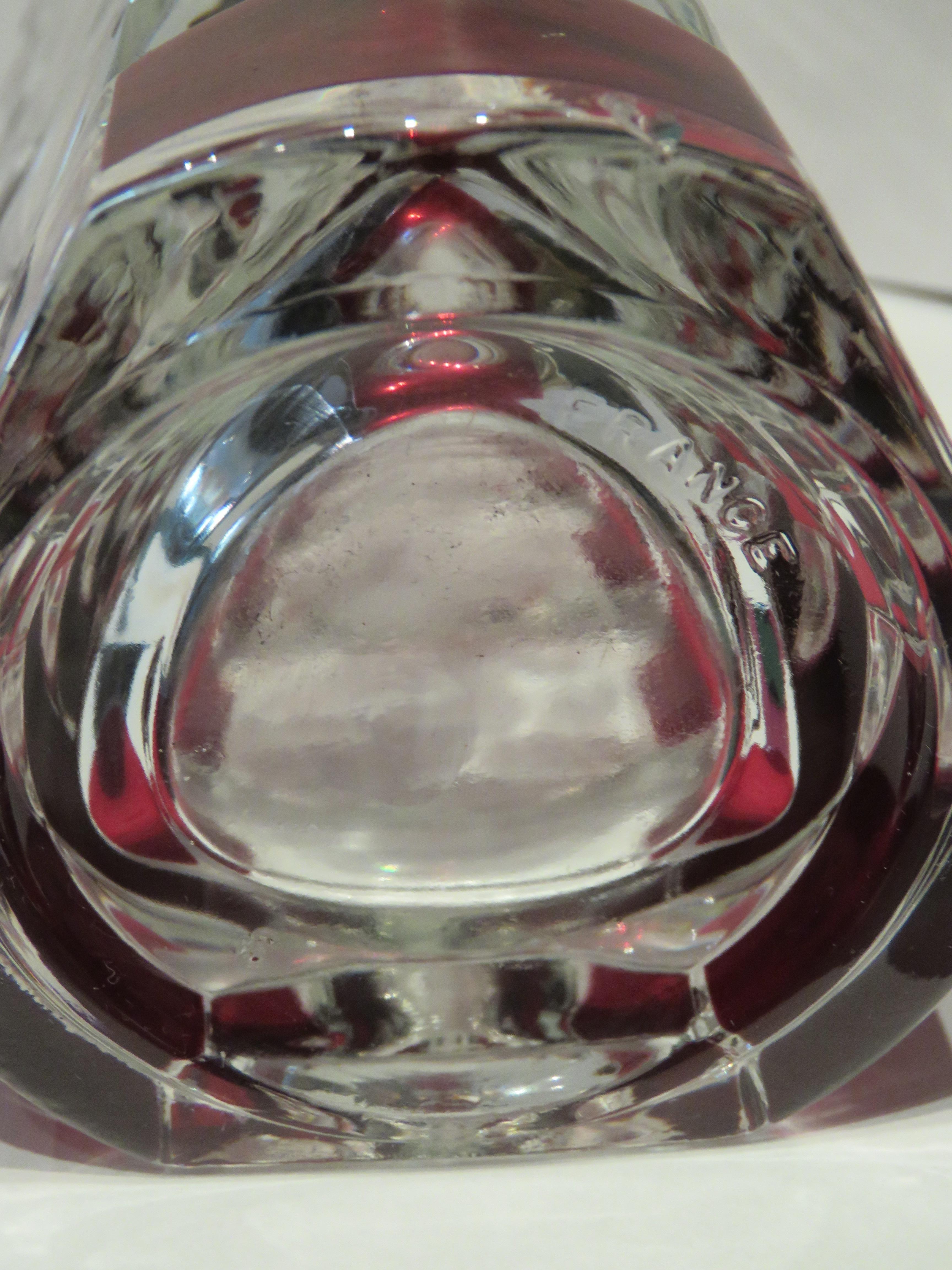 Rare Heavy 19th C French Crystal Cranberry Clear Vase Attributed to Baccarat For Sale 1