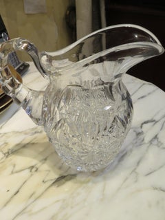 Rare Heavy 19TH Century Brilliant Diamond Hand Cut Glass Pitcher