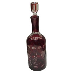 Rare Heavy 19th Century French Ruby Red Cut Crystal Clear Wine Liquor Decanter