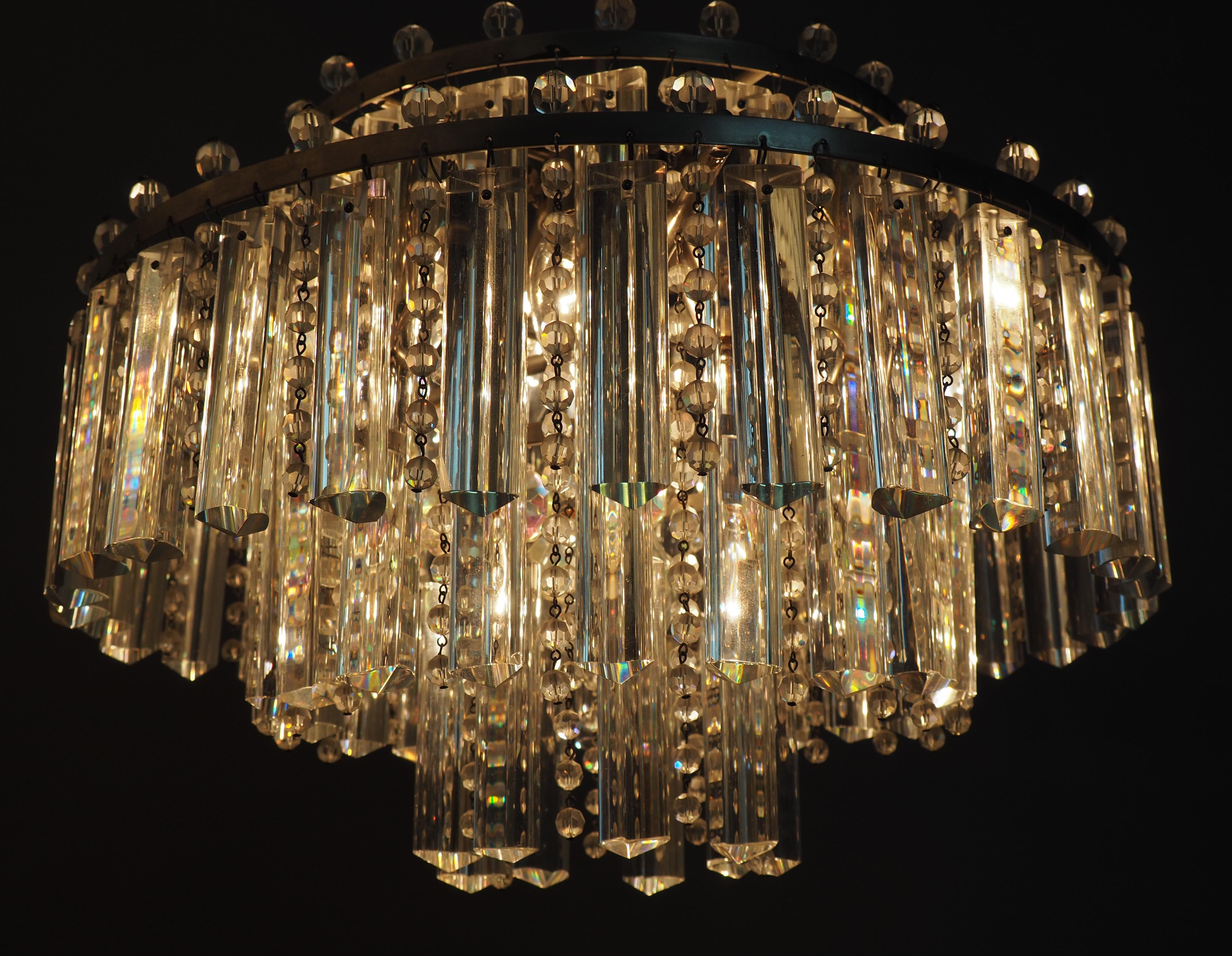 Mid-Century Modern Rare Heavy Cut Glass and Strass Chandelier by Palwa, circa 1960s