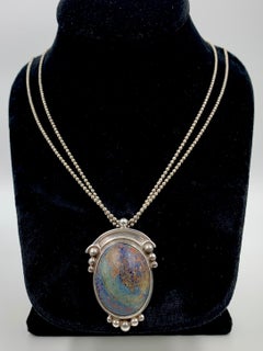 Seltene Silber- und Chrysokoll-Halskette von Hector Aguilar:: Taxco:: Mexiko:: 1949-1955