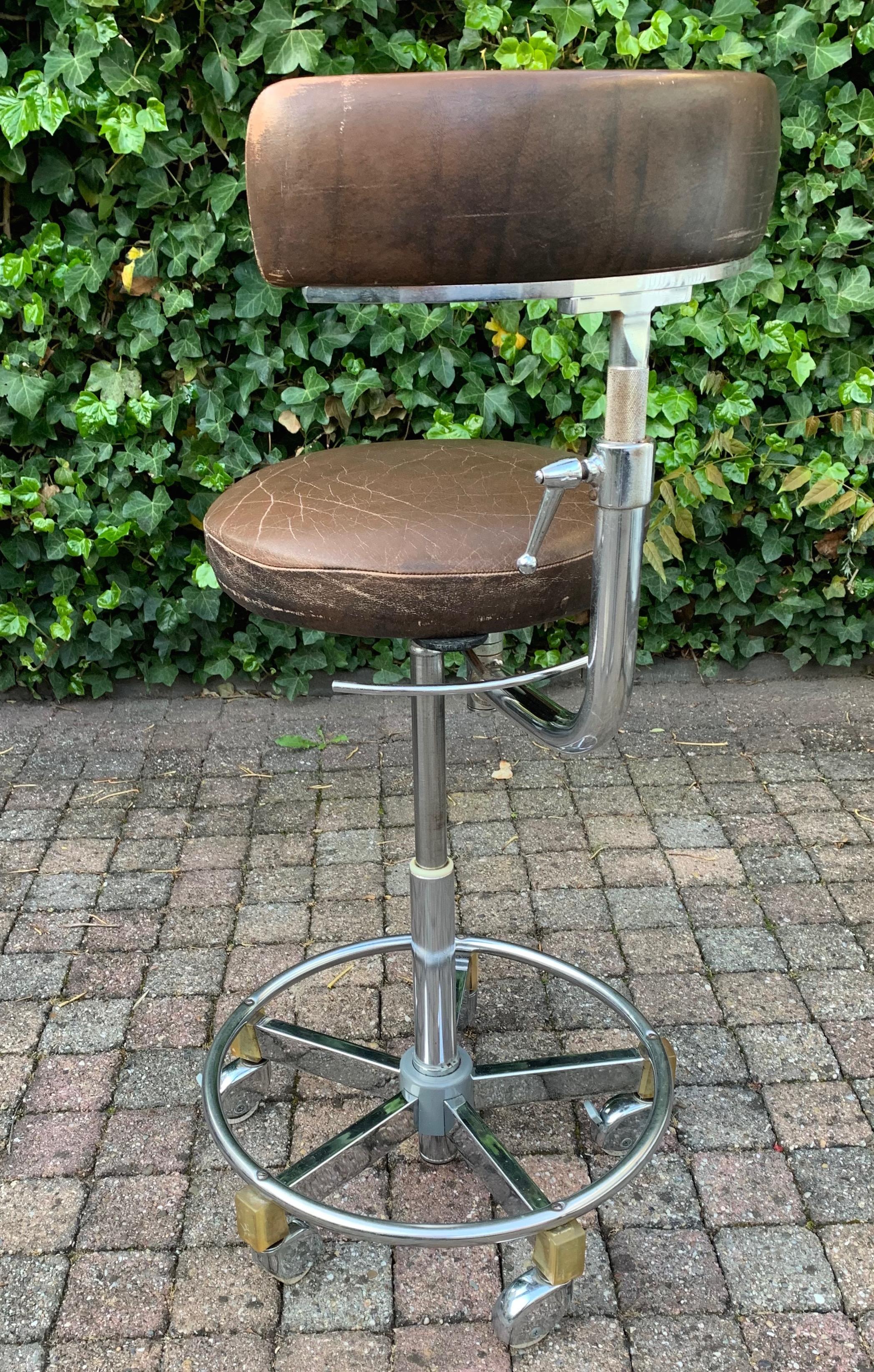 Metal Rare & Height Adjustable Industrial Chrome Artist Studio Spindle Chair or Stool