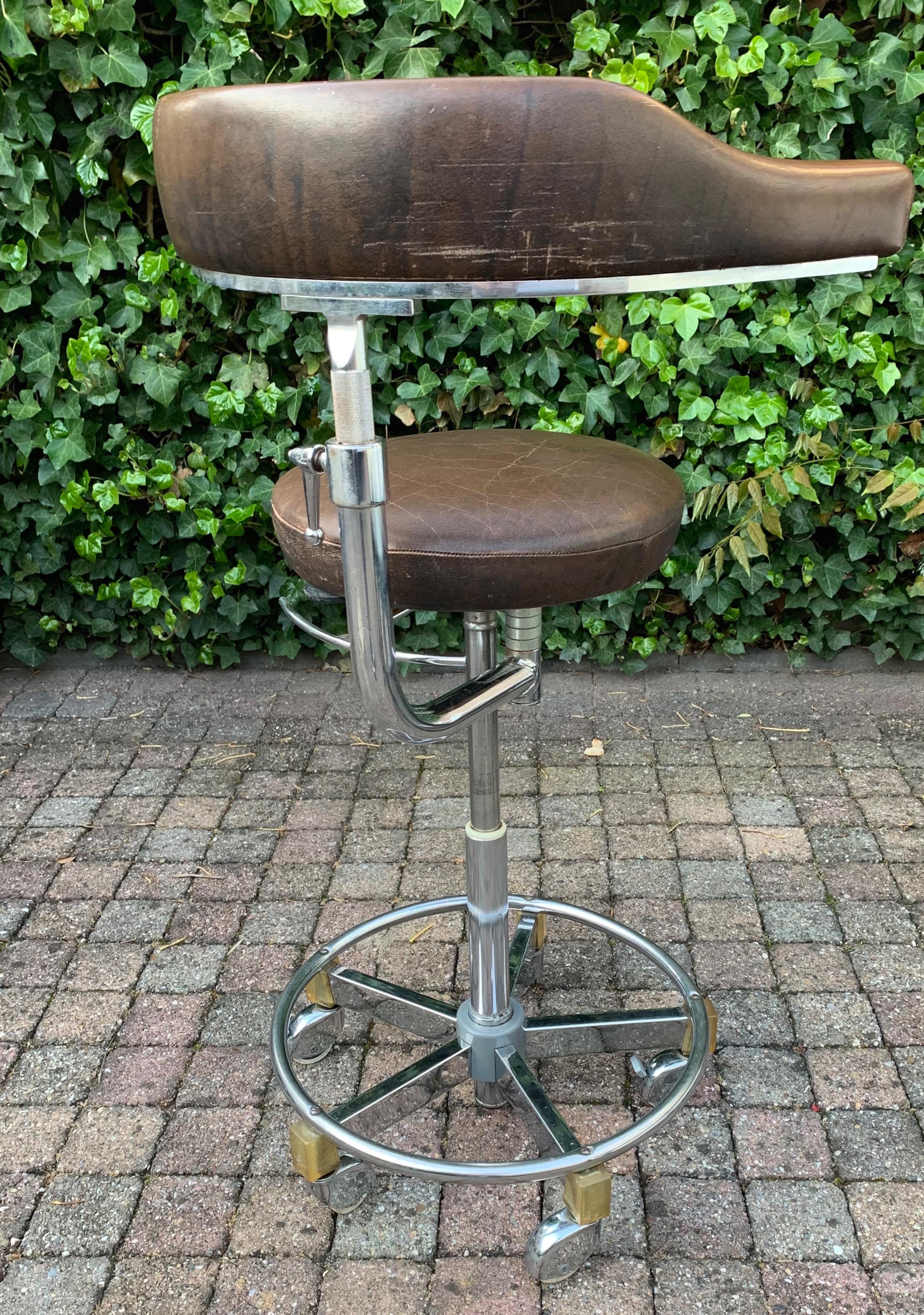 Rare & Height Adjustable Industrial Chrome Artist Studio Spindle Chair or Stool 1