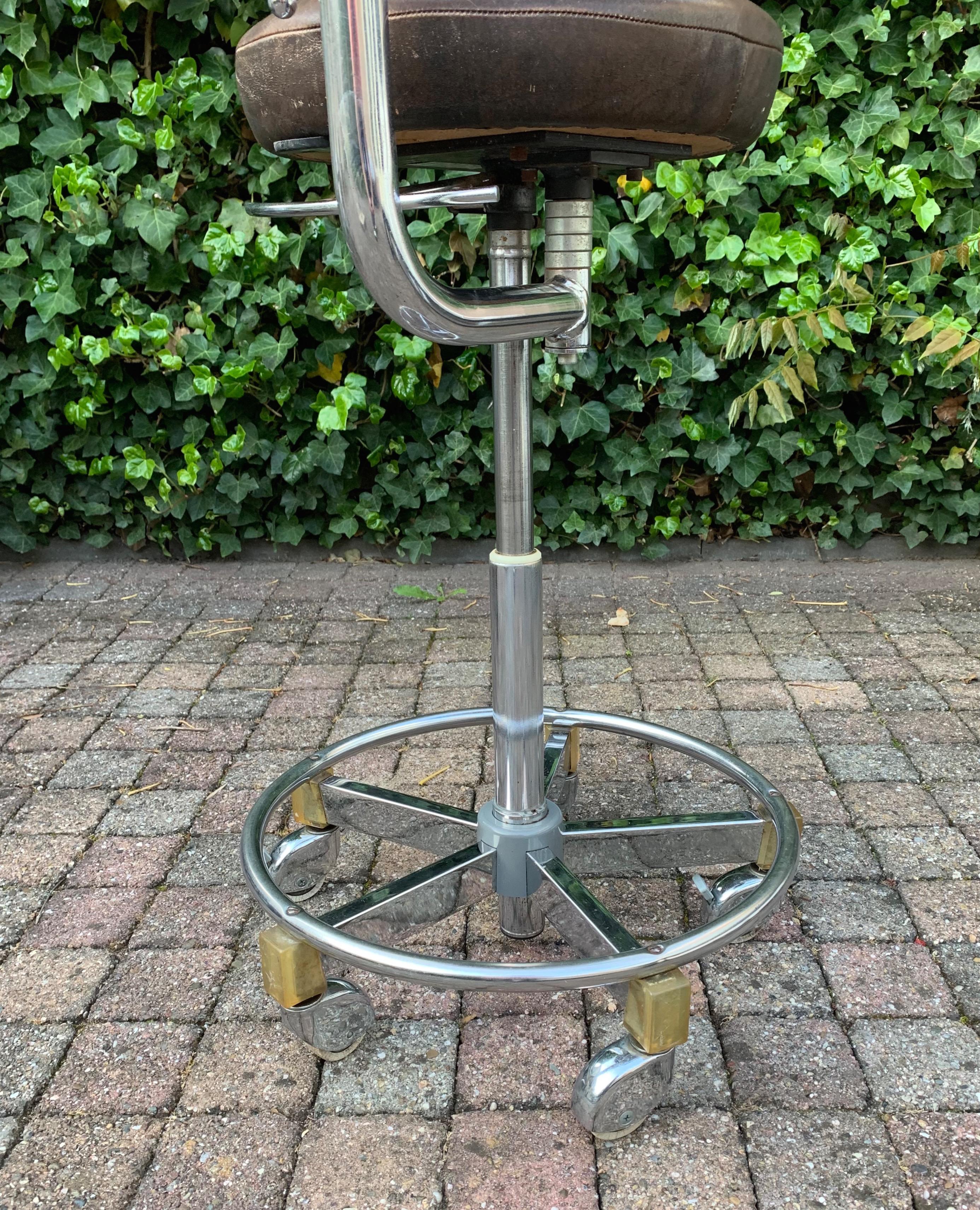 Rare & Height Adjustable Industrial Chrome Artist Studio Spindle Chair or Stool 2