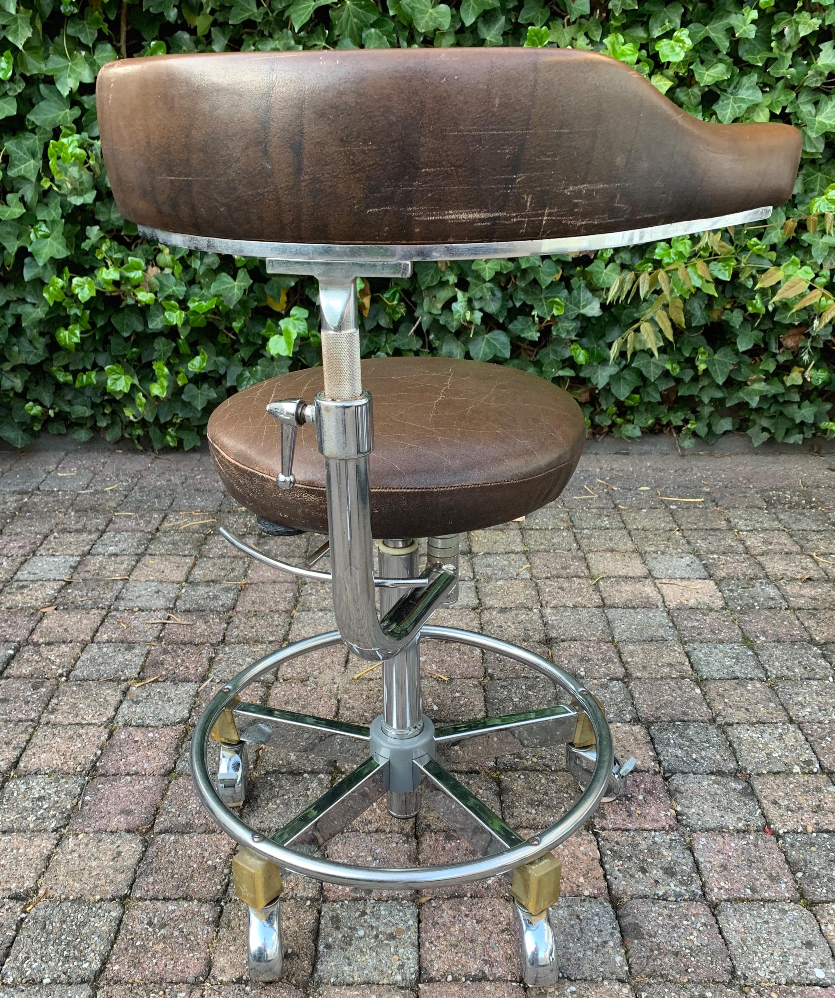 Rare & Height Adjustable Industrial Chrome Artist Studio Spindle Chair or Stool 5