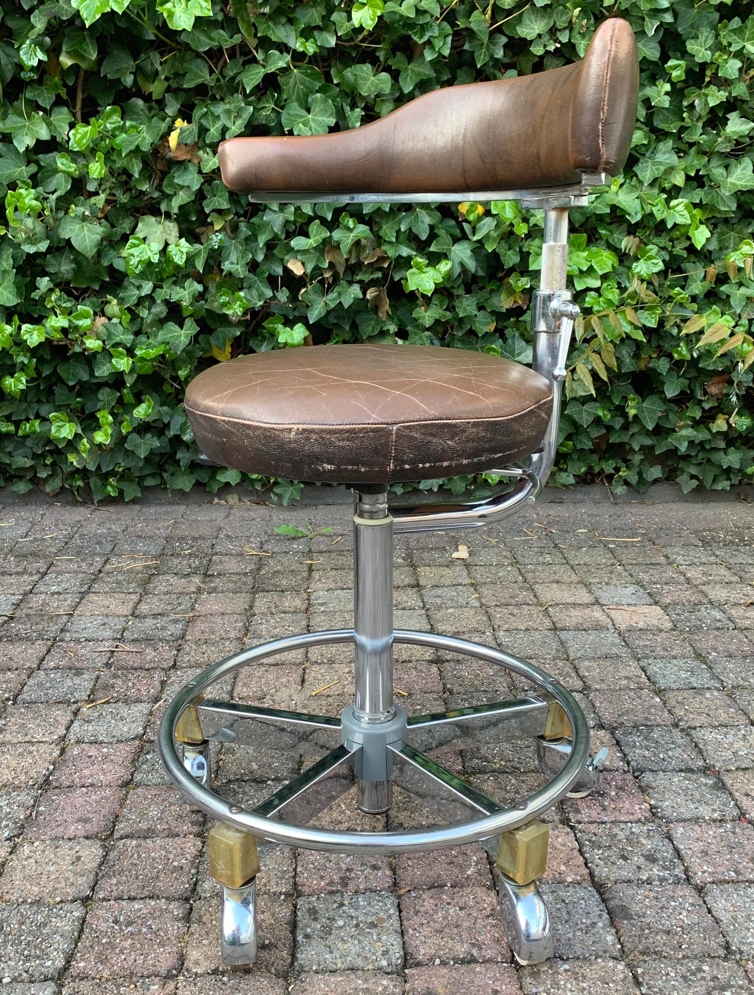 Rare & Height Adjustable Industrial Chrome Artist Studio Spindle Chair or Stool 10