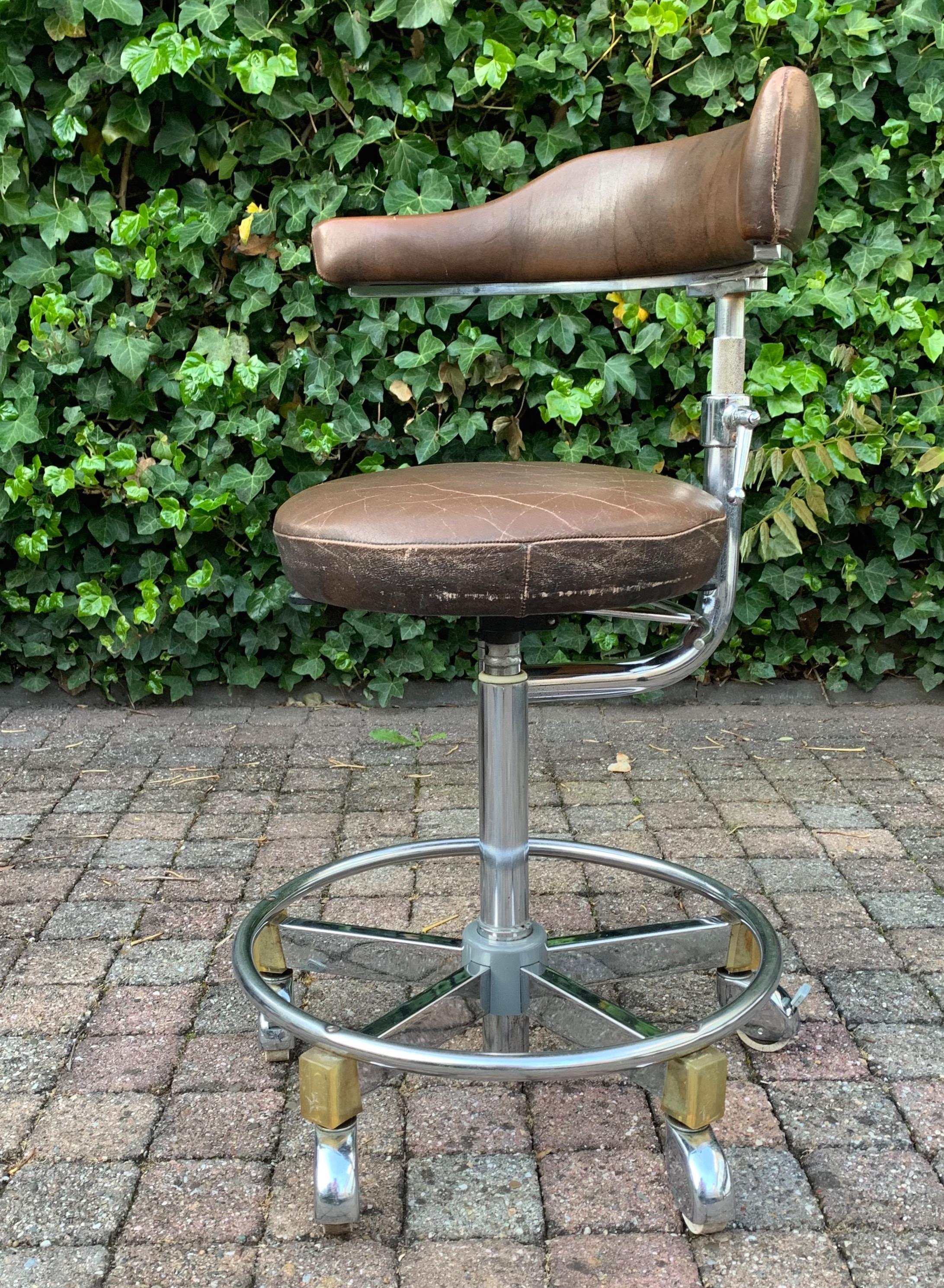 20th Century Rare & Height Adjustable Industrial Chrome Artist Studio Spindle Chair or Stool