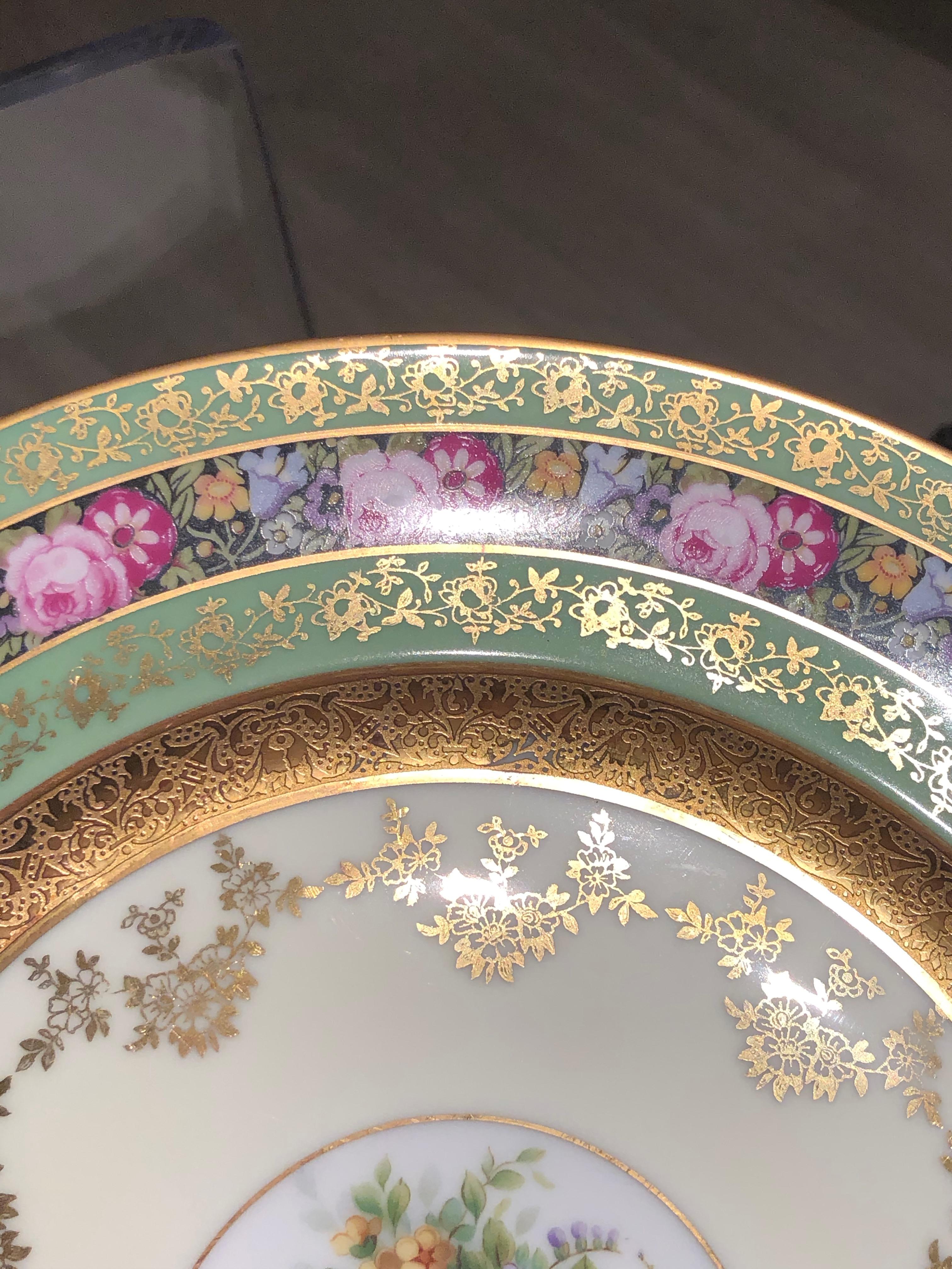 Rare Heinrich & Co. Selb Floral Gold Encrusted Service Cabinet Plates Set of 11 For Sale 4