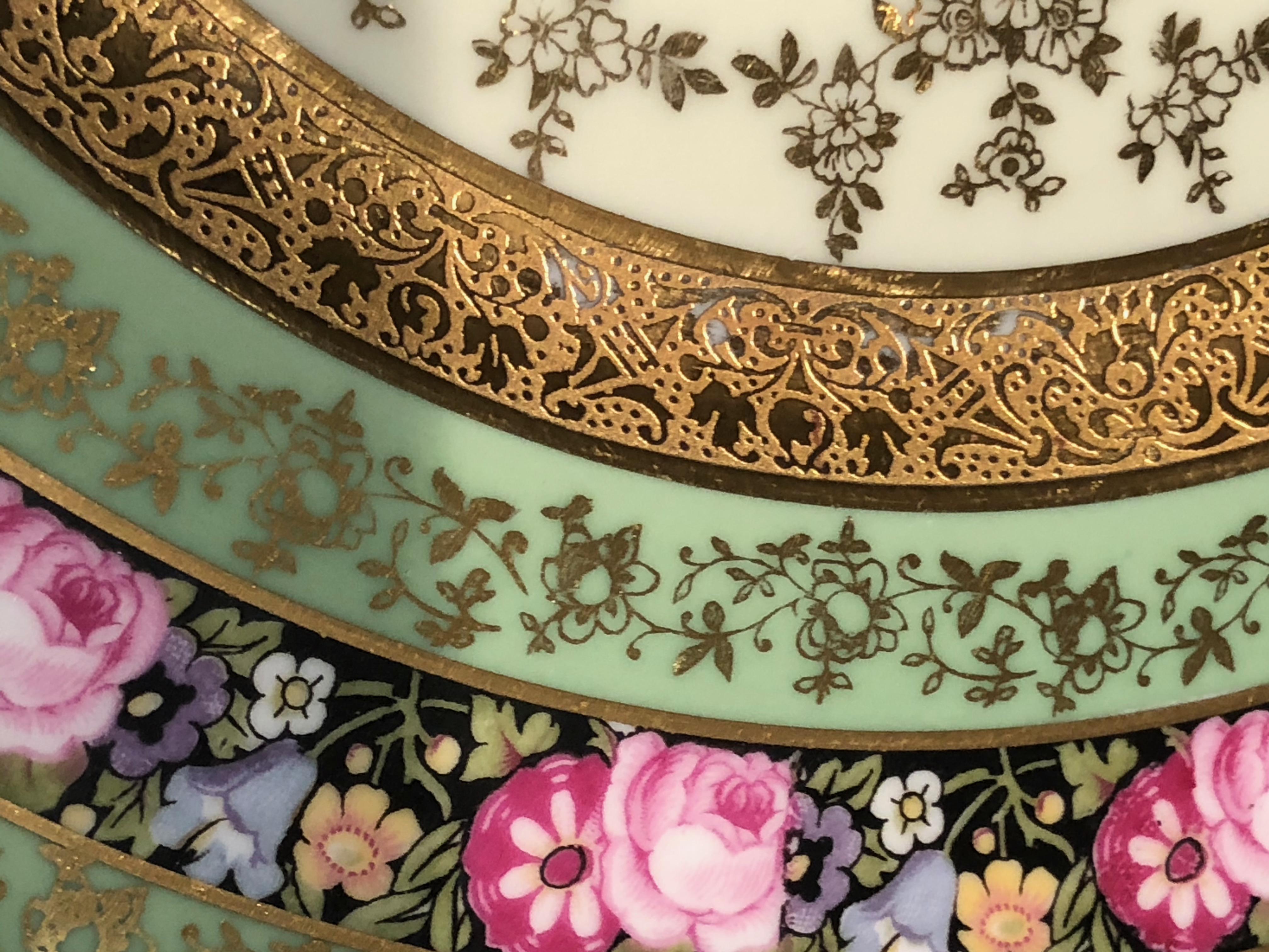 Heinrich & Co. Assiettes de service Selb incrustées d'or et de fleurs, lot de 11 en vente 9
