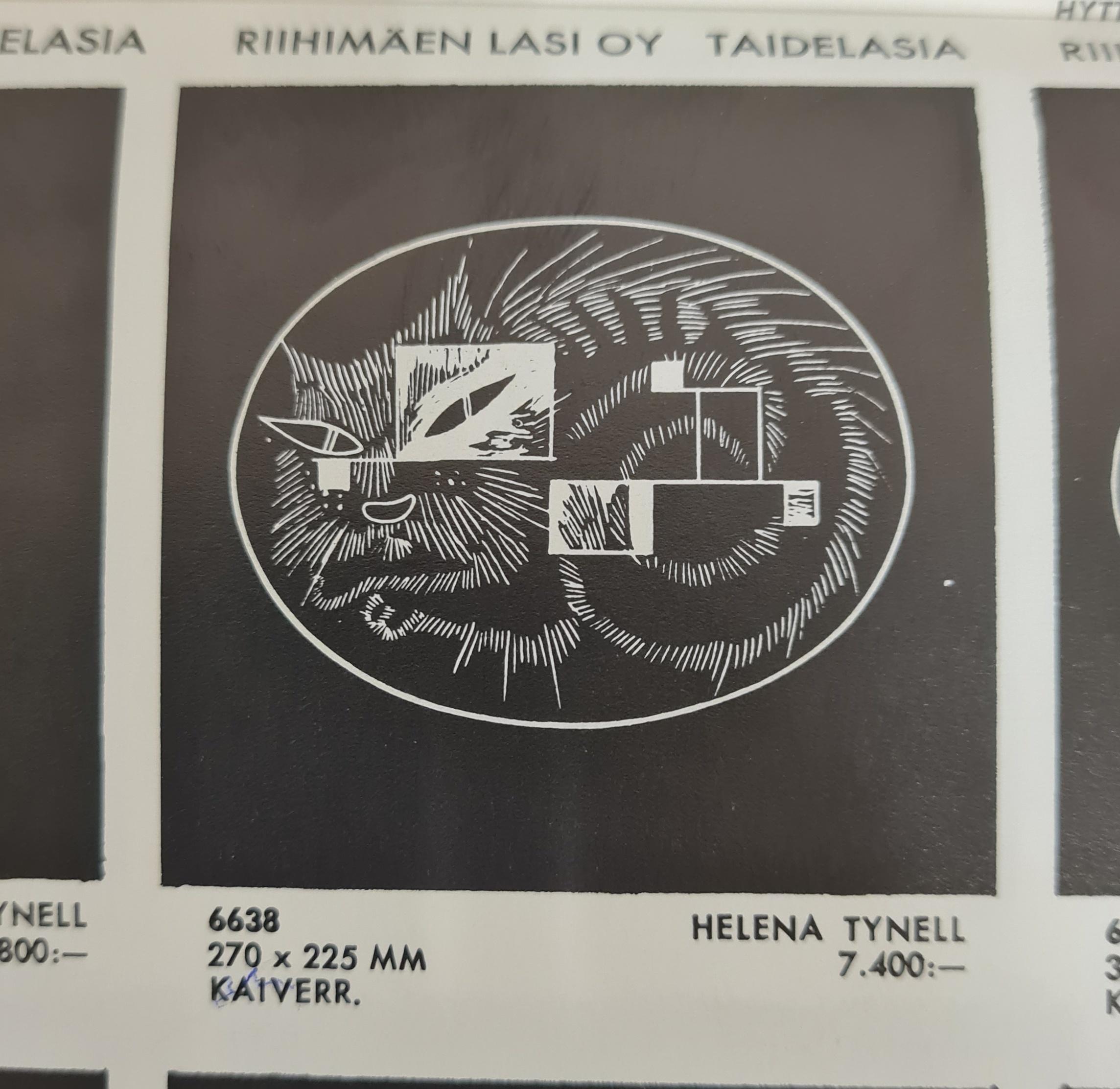 Raro plato para gatos Helena Tynell grabado Modelo 6638 para Riihimäen Lasi Oy, años 50 en venta 4