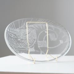 Raro plato para gatos Helena Tynell grabado Modelo 6638 para Riihimäen Lasi Oy, años 50