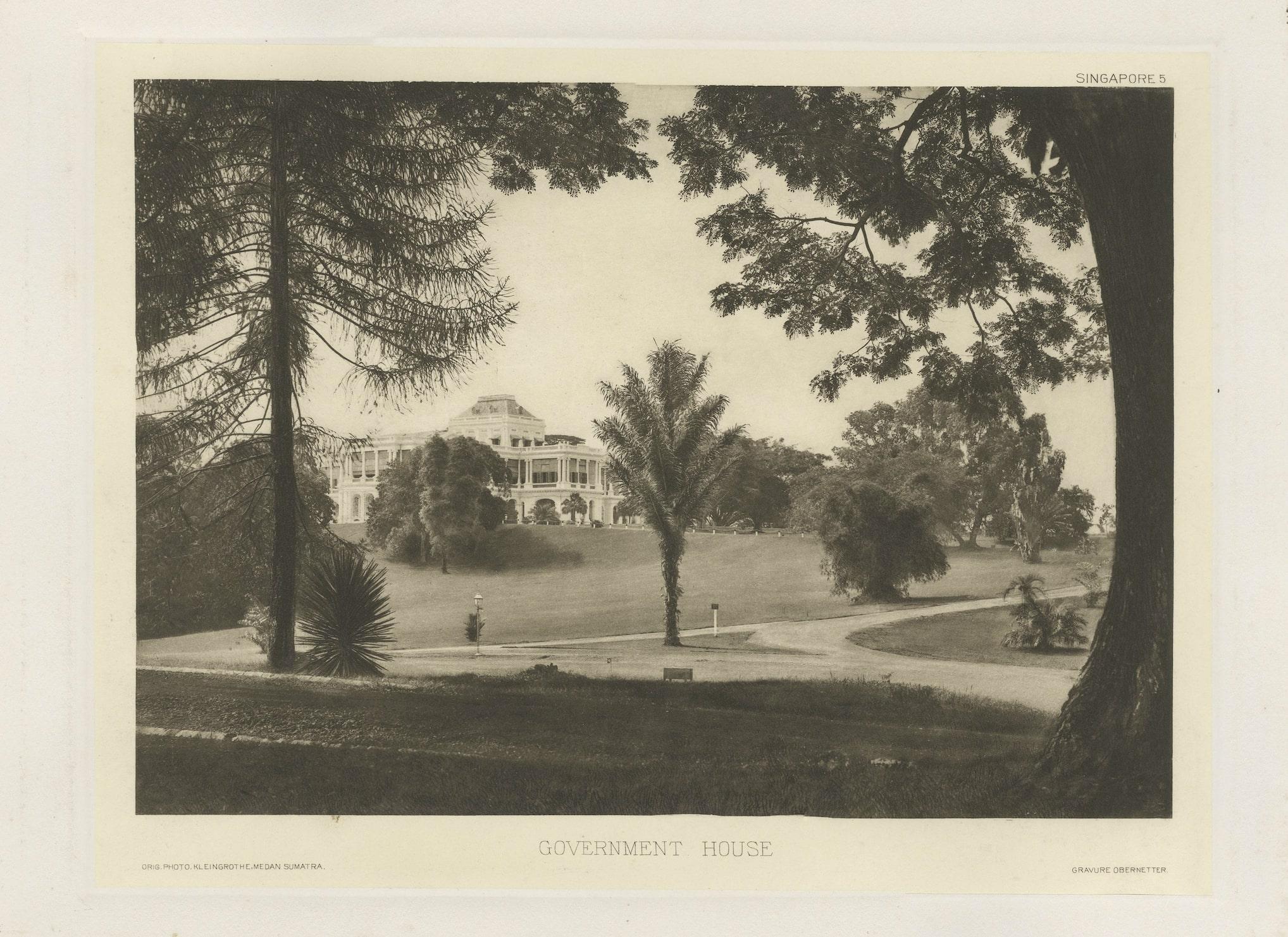 Dutch Rare Heliograph of the Government House in Colonial Singapore, 1907 For Sale
