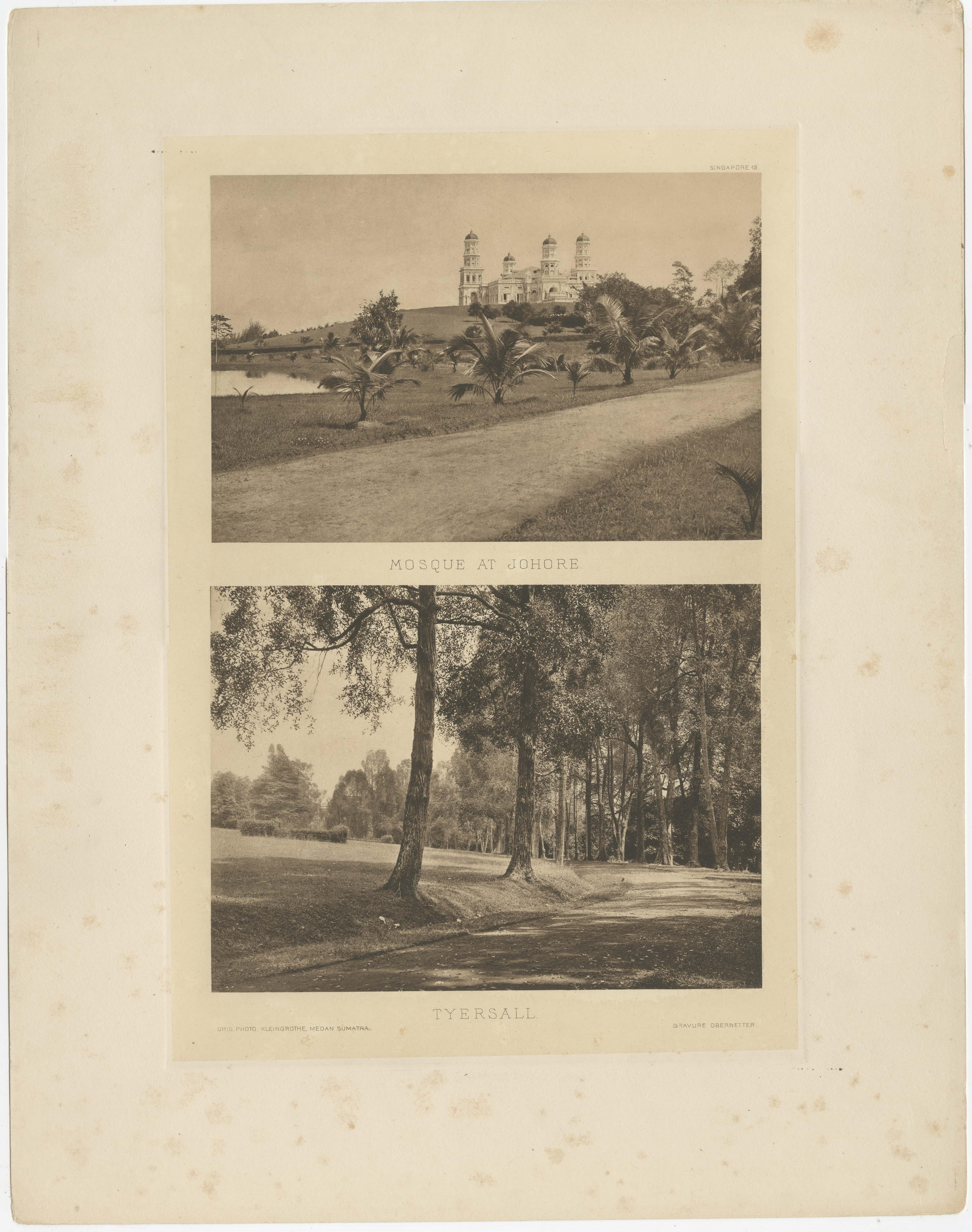 Rare views of early Singapore and Johore in 1907. 

1) Mosque at Johore
2) Tyersall

Ad 2: Tyersall Park is a historical estate in Singapore, bound by Holland Road and Tyersall Avenue, near the Singapore Botanic Gardens. It was private land