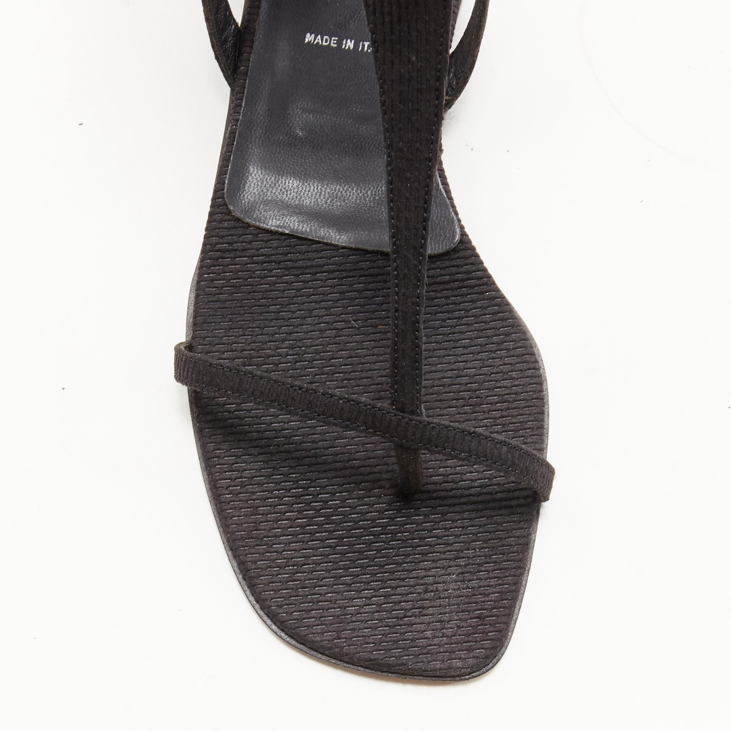 rare HELMUT LANG Vintage black feather trim T-strap open toe flat sandals EU36 For Sale 2