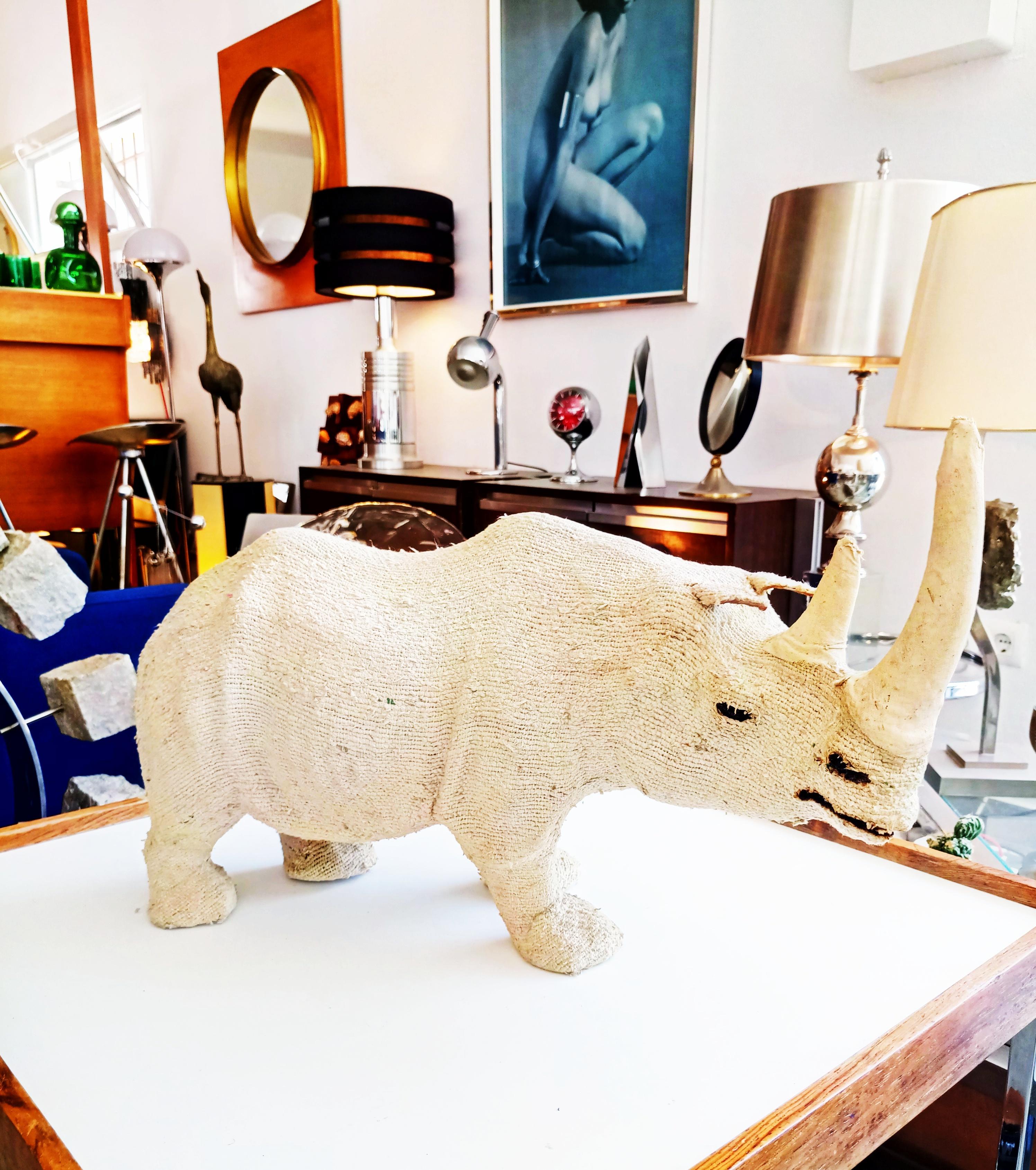 Rare Hemp Fabric Rhino Sculpture, 1950s For Sale 5