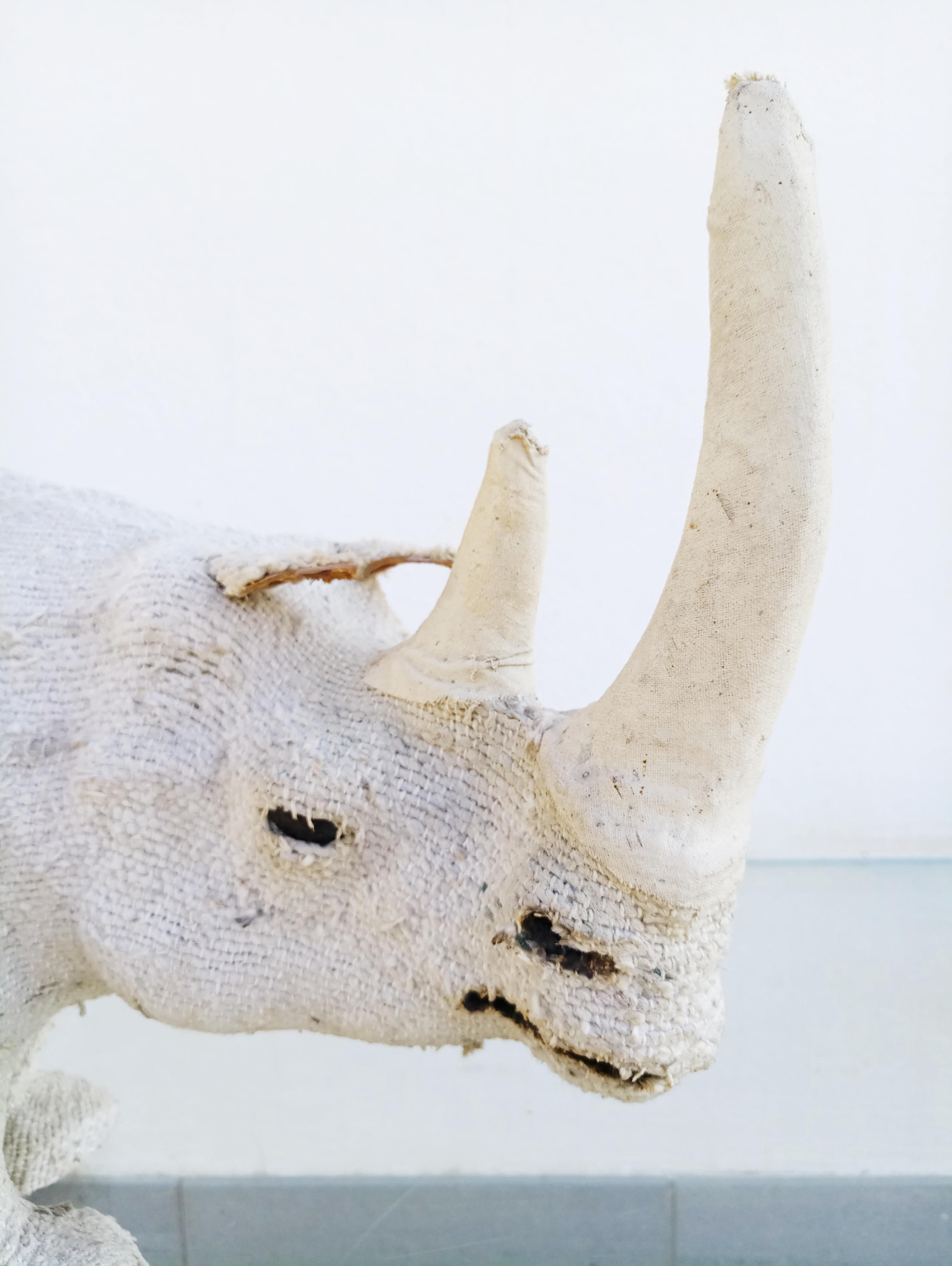 European Rare Hemp Fabric Rhino Sculpture, 1950s For Sale