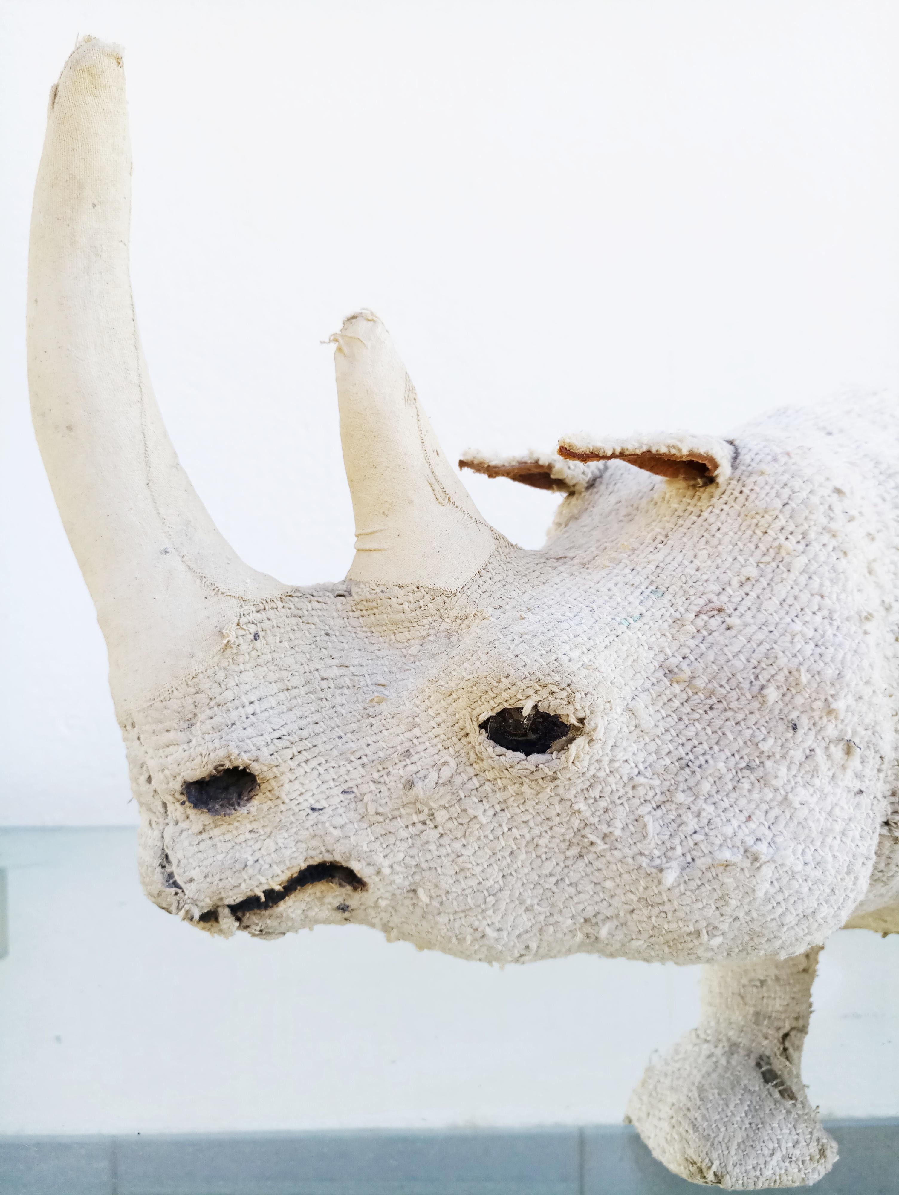 Rare Hemp Fabric Rhino Sculpture, 1950s In Good Condition For Sale In L'Escala, ES